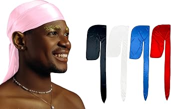 DuragPro 1 Pack Silky Satin Pink Durag Bundle 4 Pack Silky Satin DuragsBlack, Blue, Red, White
