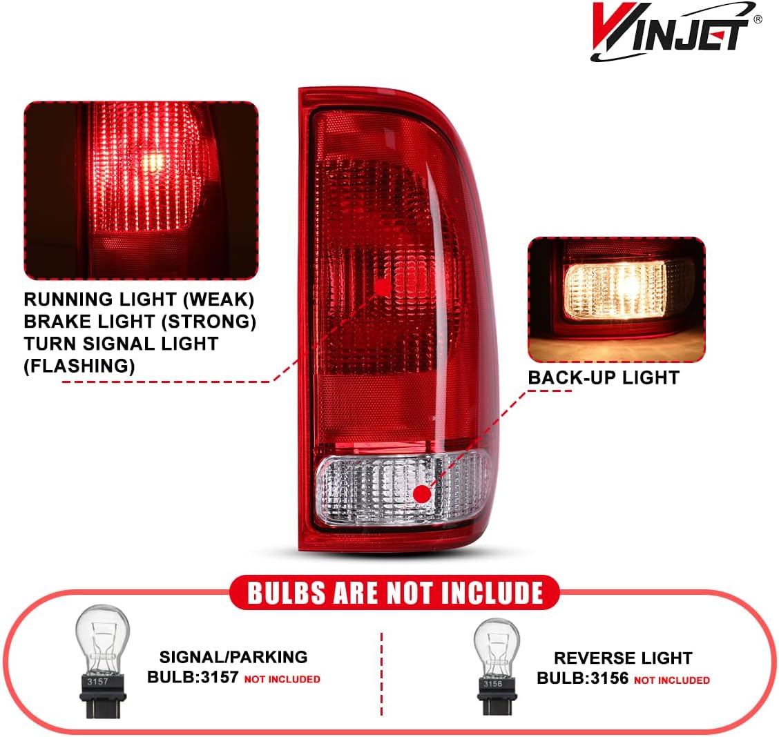 Winjet OEM Tail Lights Fit For 1997-2003 Ford F-150, Tail Lamp Assembly For 1999-2007 Ford F-250/ F-350/ F-450/ F-550 Super Duty, Driver & Passenger Side Taillights (Chrome Housing Red Lens)