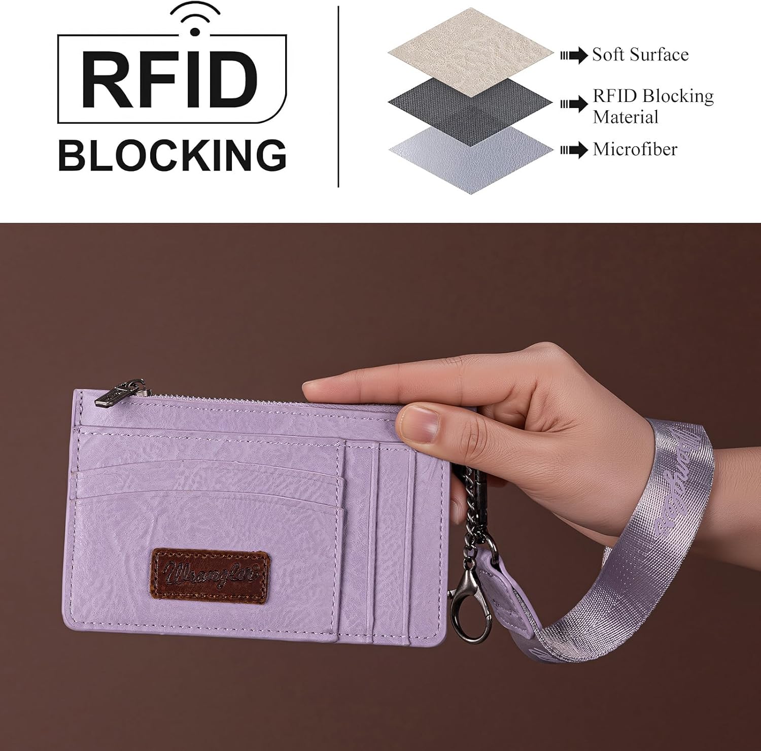 Montana West X Wrangler RFID Card Holder Small Credit Card Holder for Women Card & ID Cases Slim Wallet Cards Holders with Keychain Wristlet Strap - Image 2