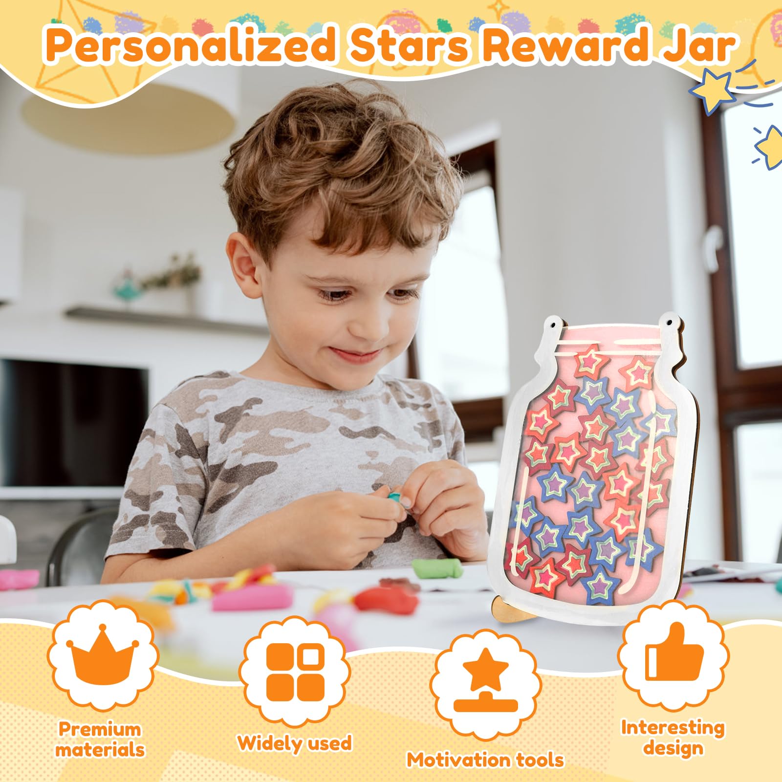 Tarro de recompensa de estrella de madera para niños, para sistema de recompensas de aula, recipiente de recompensas de estrellas, adorno de tarro de interacción entre padres e hijos
