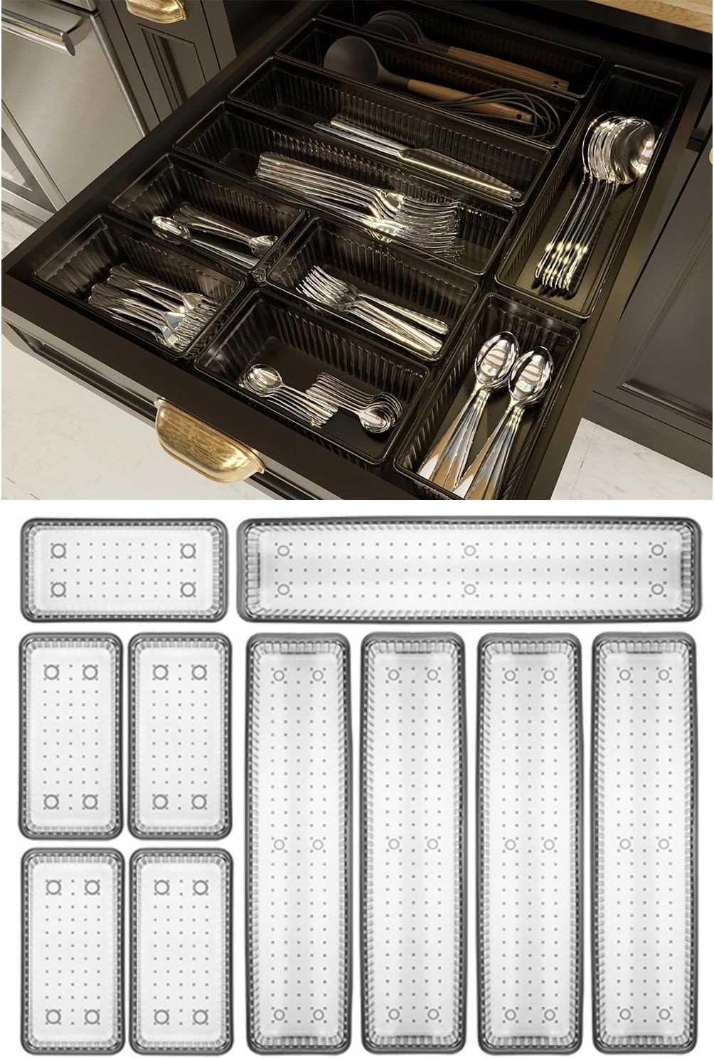 Drawer Organiser, Set of 26, Desk Organiser, Kitchen Organiser, Dressing Table Organiser, Make Up Organiser, Drawer Divider, Bathroom Organiser, Anthracite, Size 10