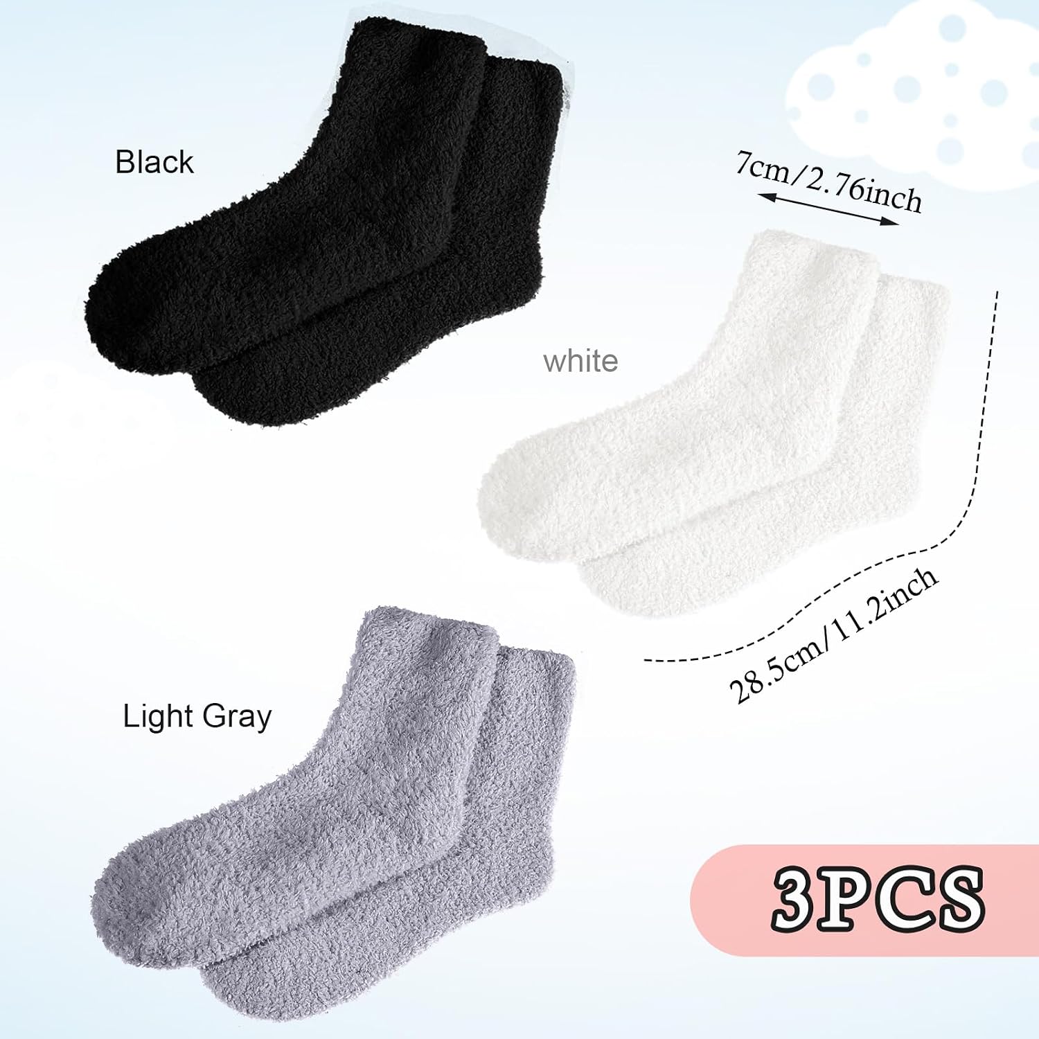 3 Pairs Gel Socks Soft and Comfortable Aloe Socks Fluffy Coral Fleece Lotion Sock Fit Moisturizing Sock for Repairing Softening Dry Cracked Heel Women Men(Black White Gray)