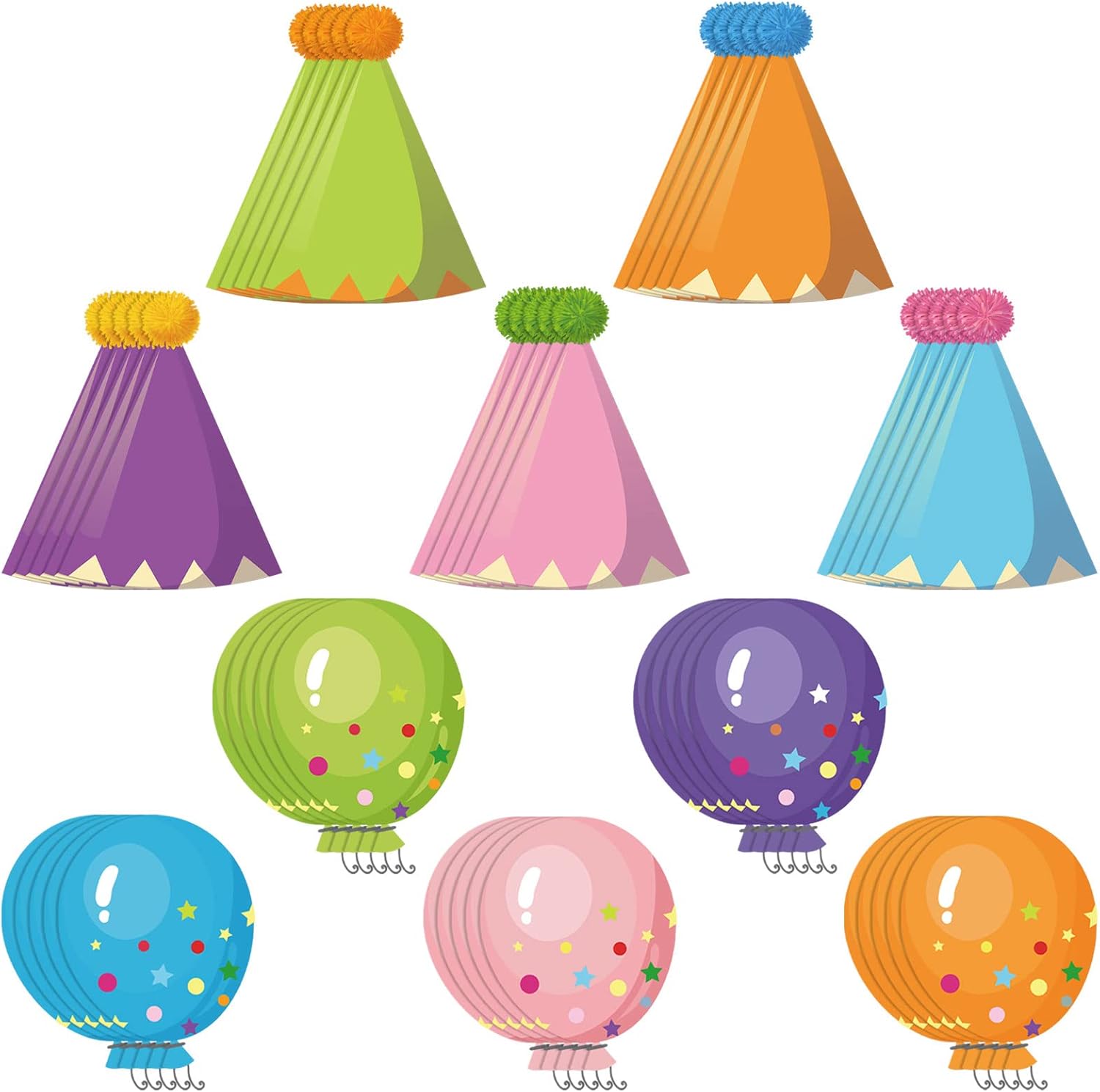 Yexiya 60 Pieces Colorful Cupcake Cutouts for Classroom Happy Birthday Bulletin Board Decorations Cupcakes Balloon Hat Name Tags for Teacher Classroom Back to School Supplies(Hat, Balloons)