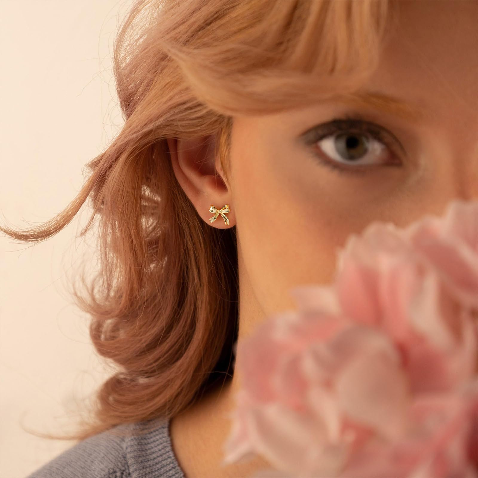 Orecchini A Fiocco In Oro 14K: Eleganti E Delicati, Gioielli Estetici Coquette Per Donna, Colore Oro Lucido