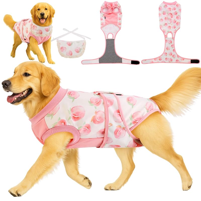 Roupa pós-cirúrgica para cães YibooAura com tecido elástico e faixa ajustável, Sweet Peach, XL