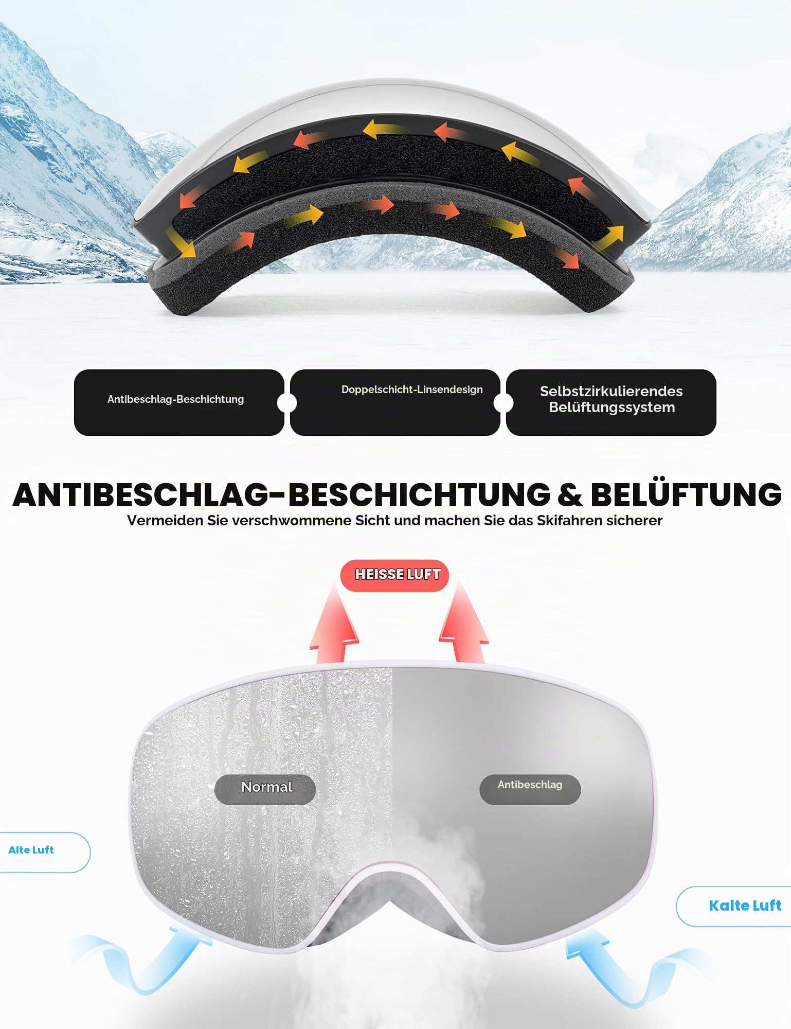 Skibrille Snowboardbrille Mädchen/Jungen UV-Schutz Anti-fog