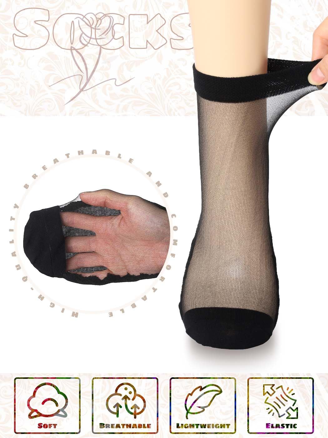 Campsis Women Sheer Socks Nude Sheer Ankle Socks Dress Nylon Sock for Women(6 Pairs)