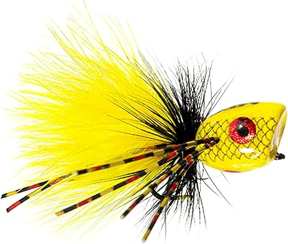Popper Fishing Lure - Fly Fishing Flies by Colorado Fly Supply - Bombshell Popper Metallic Yello - Popper Flies for Bass Trout Muskie Pike and More - Fishing Lures for Fishermen - Popper Fishing Lures