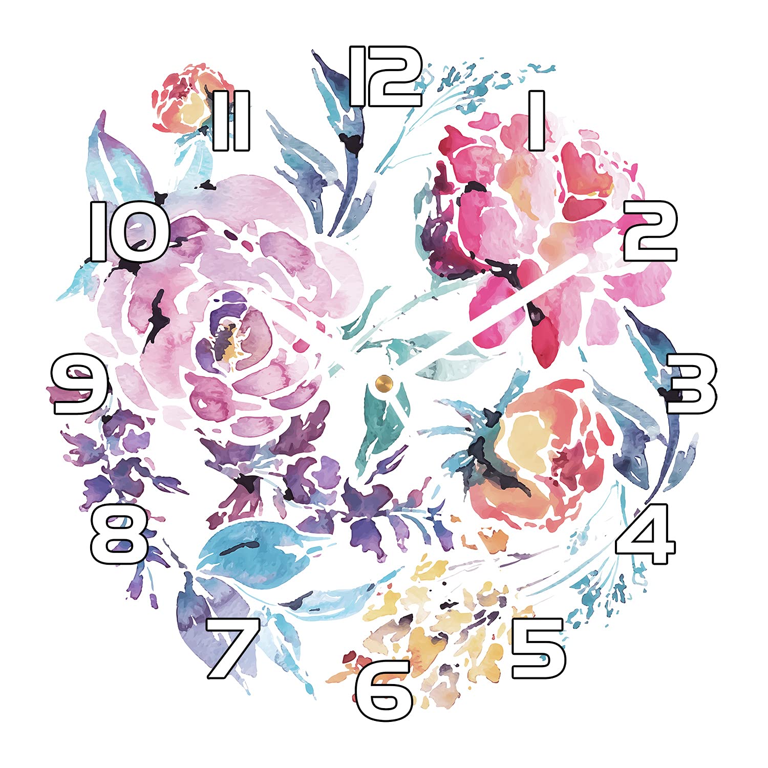 Horloge en Verre Fleur Rose Horloge Murale Cuisine Moderne 30x30