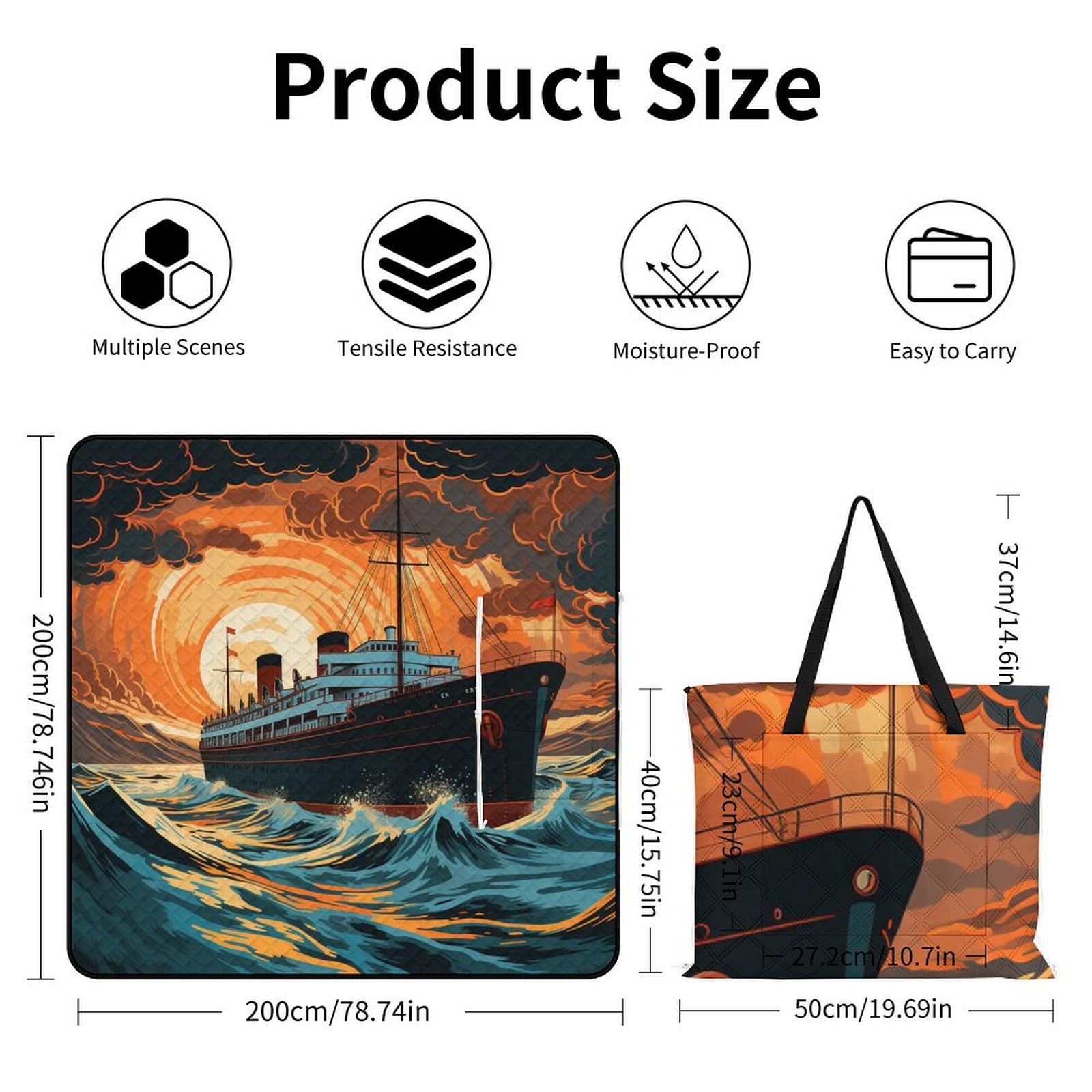 3D Stampa Novelty Nave Coperta Picnic Impermeabile arte Telo Impermeabile Pieghevole Tappeto Pic Nic Per Spiaggia Campeggio Pic-nic Attività All'aperto 200x200cm
