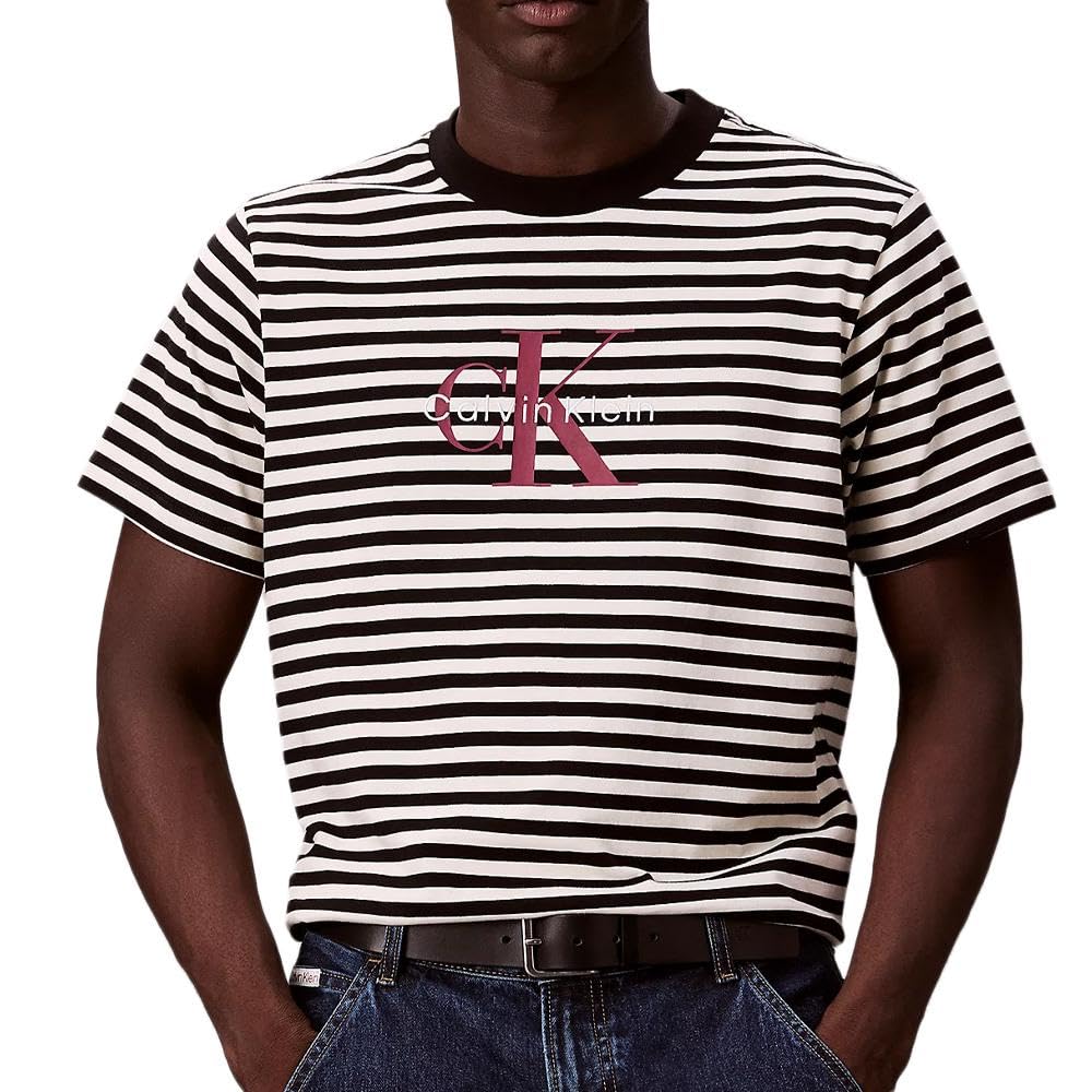 Calvin Klein Jeans Maglietta a righe Nero/Ecru Uomo 20s Stripe