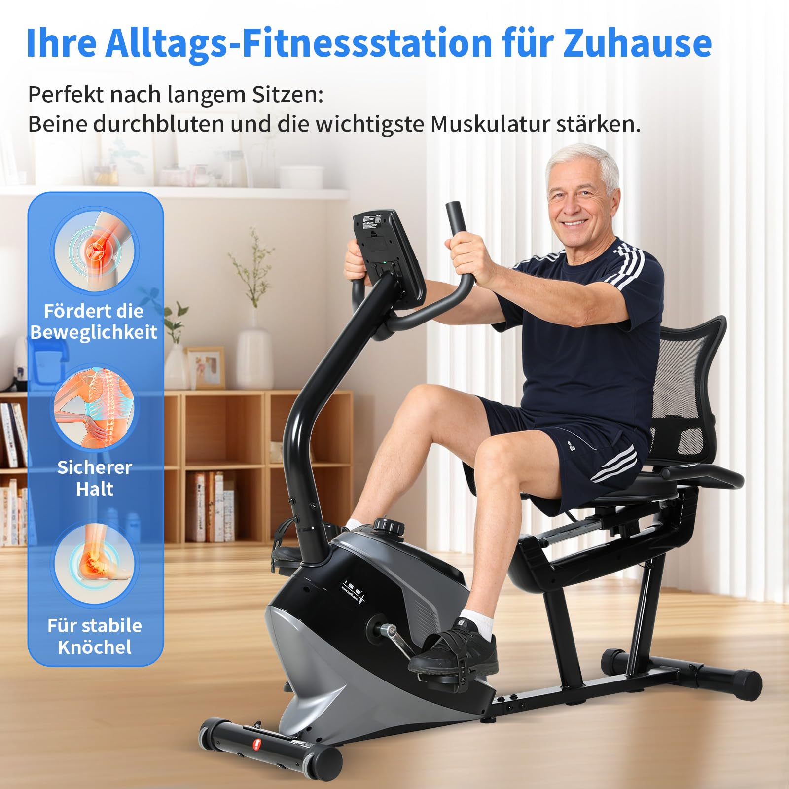 ISE Liegeergometer mit Magnetbremse, Liege Ergometer mit 8 Stufen Magnetischer Widerstand, Pulssensoren/LCD-Display, Liegeergometer Senioren Liegerad Heimtrainer mit Rückenlehne für Zuhause SY-6825