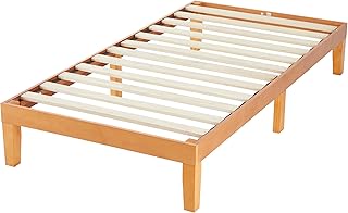 Simple Deluxe Twin Size Wood Bed Frame, 12 Inch Wooden Platform Bed with Support Slats, No Springs Required, Storage Space Under The Durable Bed Frame, Natural Pine