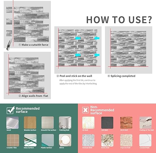 Miniatura 10 de Azulejos de protección contra salpicaduras para pared de cocina y baño, papel tapiz extraíble de panel 3D (paquete de 10 unidades de 13.5 x 11.5