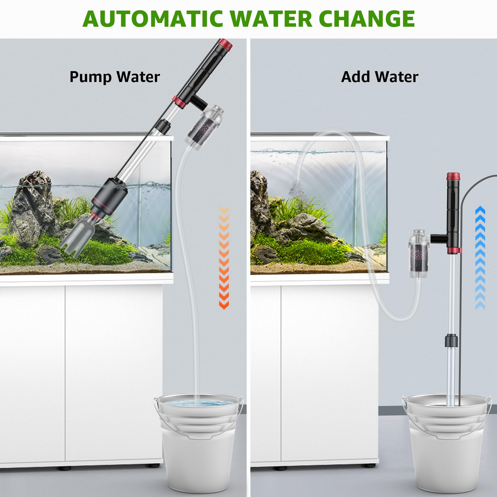 24W Acquario Aspirapolvere Ghiaia Pulitore: 8 in 1 Elettrico Fish Tank