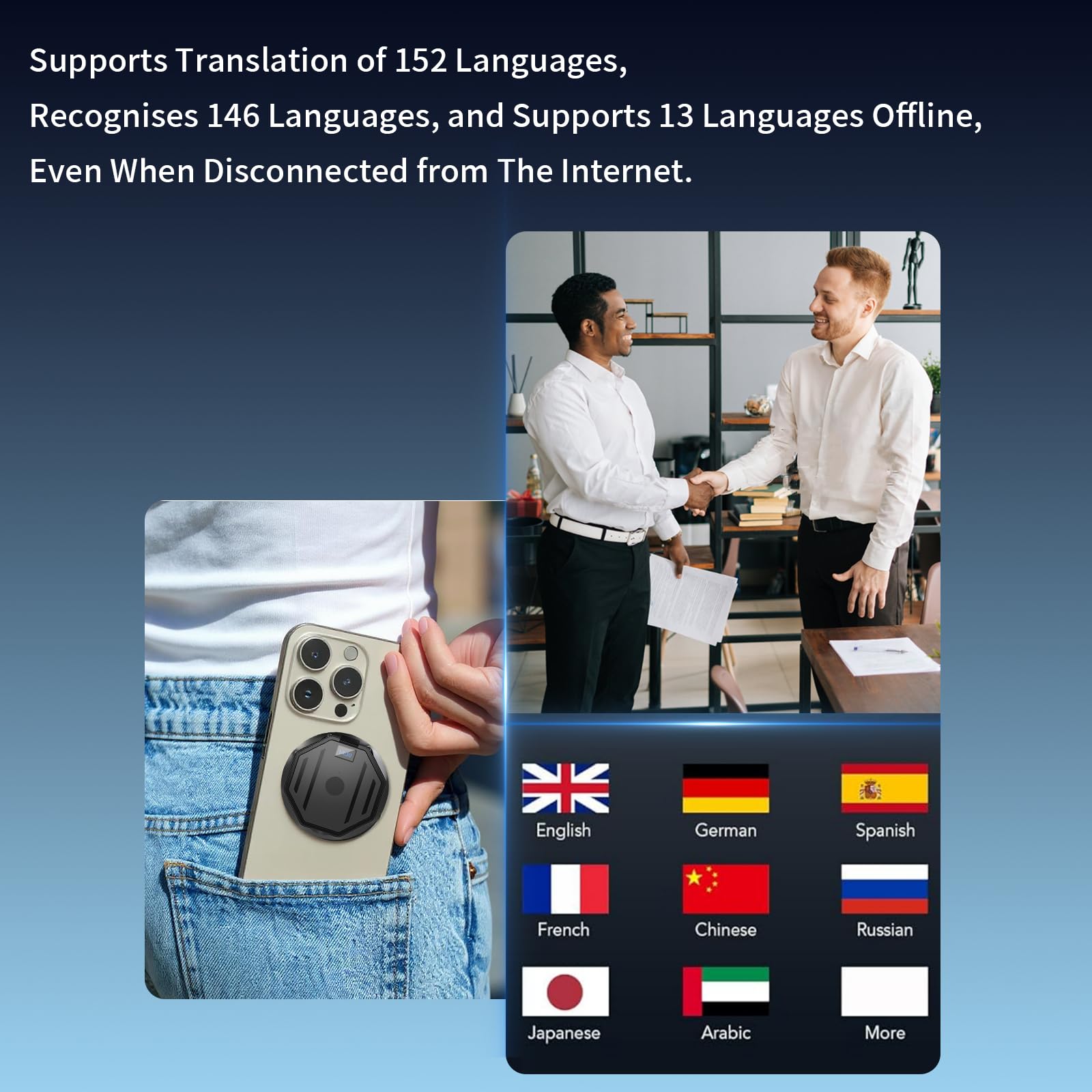 3-in-1 AI Translator Recorder, Language Translator Device, NO FEE For Translate & Transcribe With APP, 140 Language Translator, Online/Offline/Video/Photo Translation For Meeting Lecture Travel