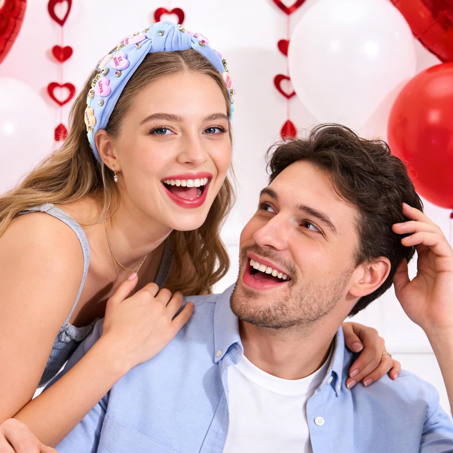 Valentines Headbands for Women Teen Girls, XOXO Love Heart Headband, Valentines Day Gifts for Her Teacher Daughter Wife Mom, Valentine Hair Accessories to Match Outfit Clothes Shirt Dress (Blue) - Image 3