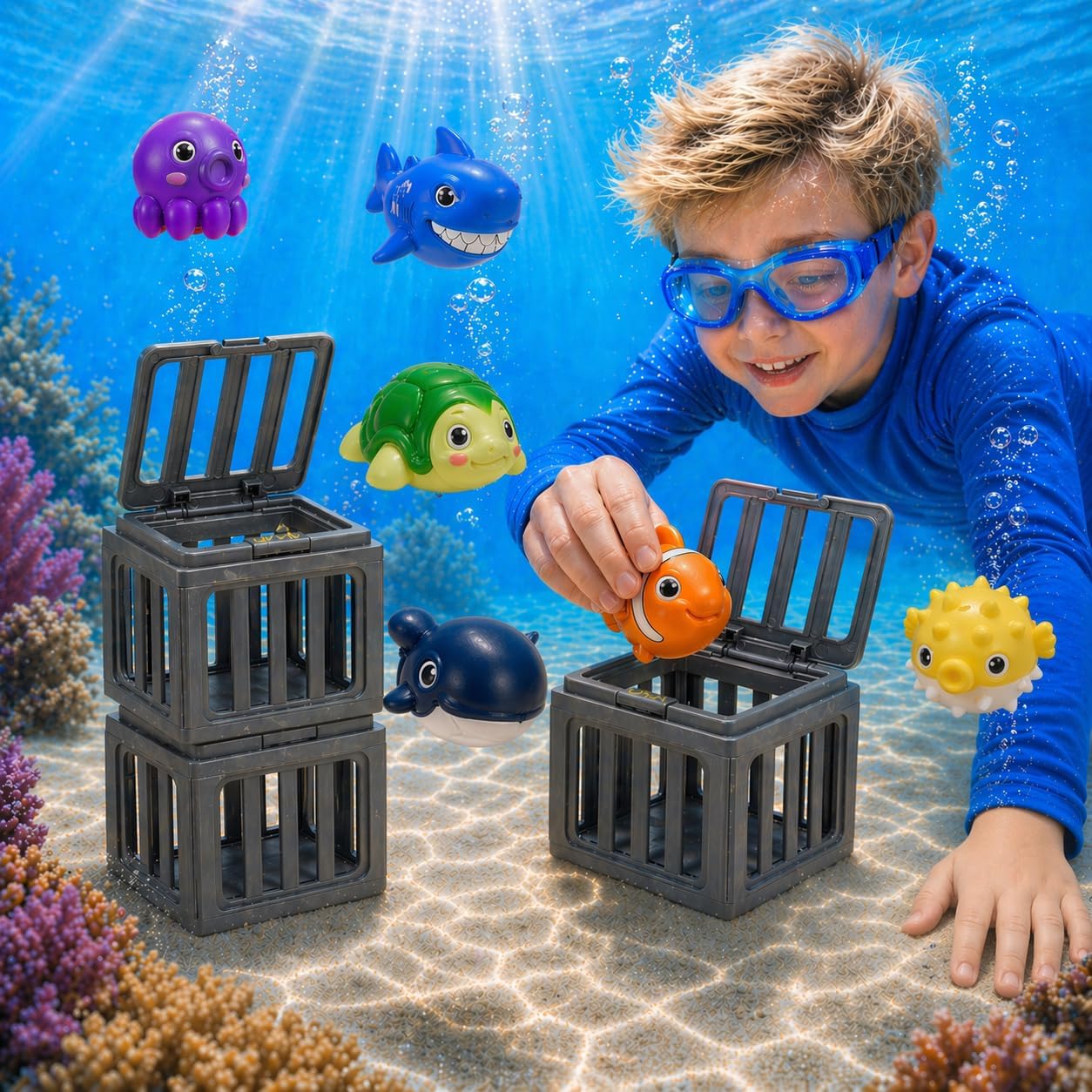 nooncrazy Pool Diving Toys for Kids, 6PCS Underwater Dive Rescue Toys for Water Swimming Dive Pool Game & Children's Bath, Fun Summer Floating Toys for Boys Girls Age 3-12