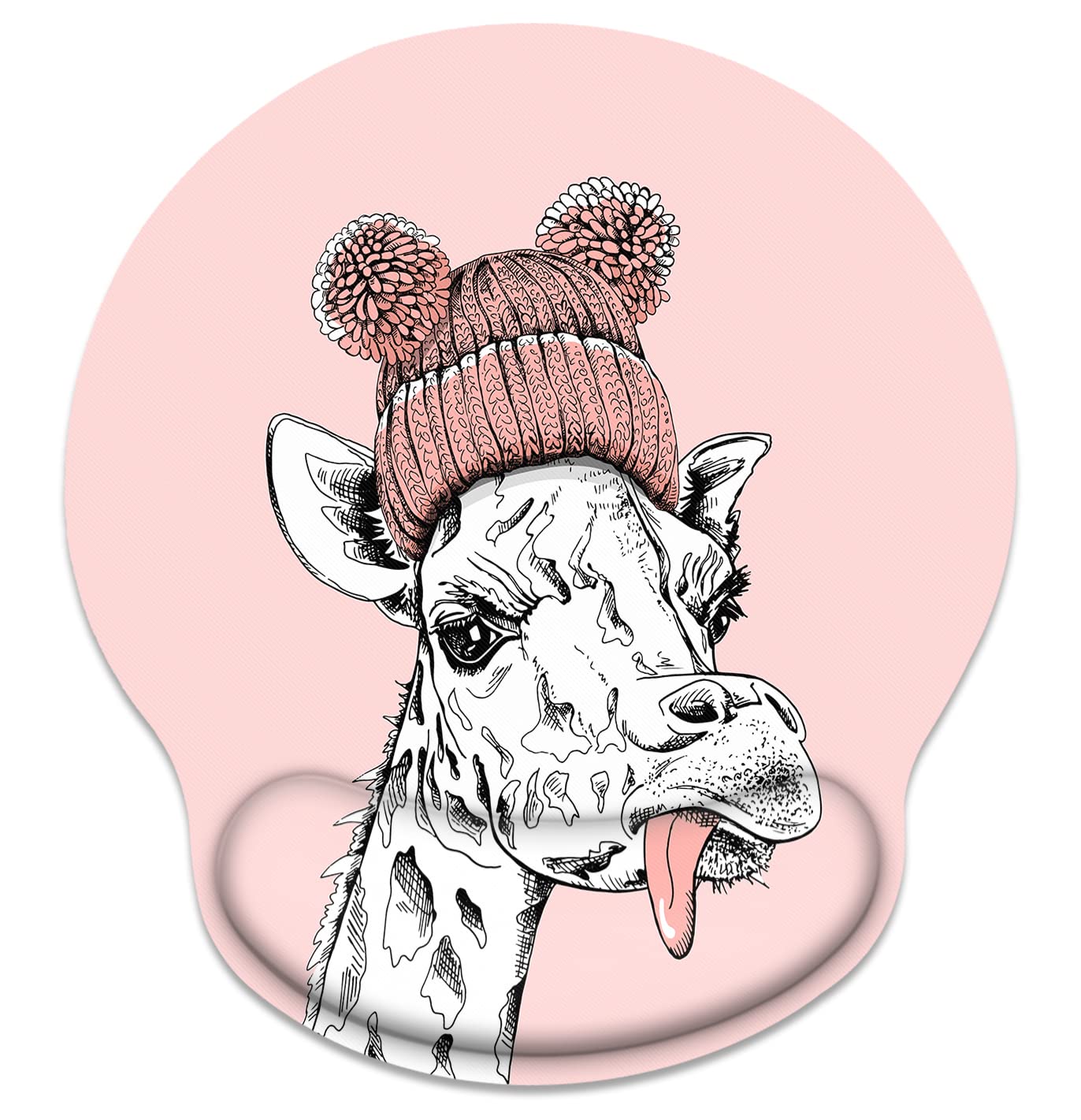 Ergonomic Mouse Pad with Wrist Support Pink Hat Giraffe Non-Slip Rubber Base Mousepad for Home Office Gaming Working Computers Laptop Easy Typing & Pain Relief