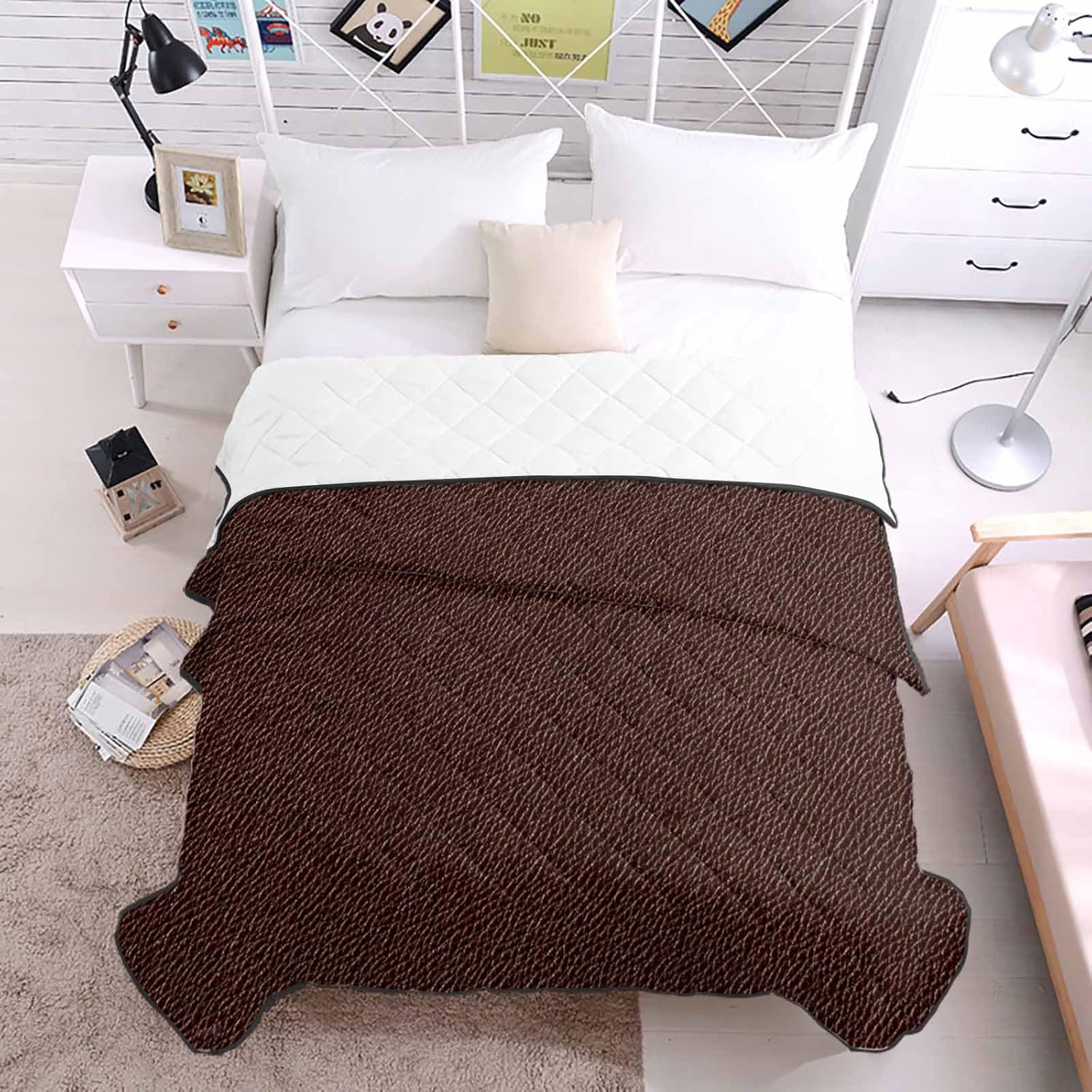 T&H XHome Quilt California King Luxury Quilted Comforter Bedspread-Thin Soft Cozy, Boho Brown Leather Texture Farmhouse Style Reversible Stitched Lightweight Quilt Coverlet for All Season