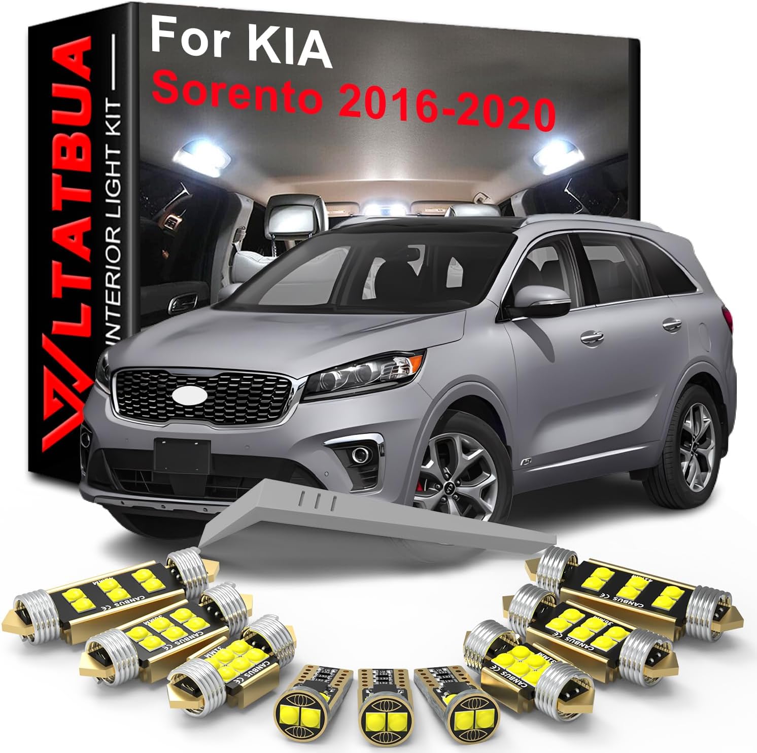 LED Interior Light Kit Package Replacement for KIA Sorento UM 2016 2017 2018 2019 2020, Super Bright 6000K White Bulbs + Install Tool