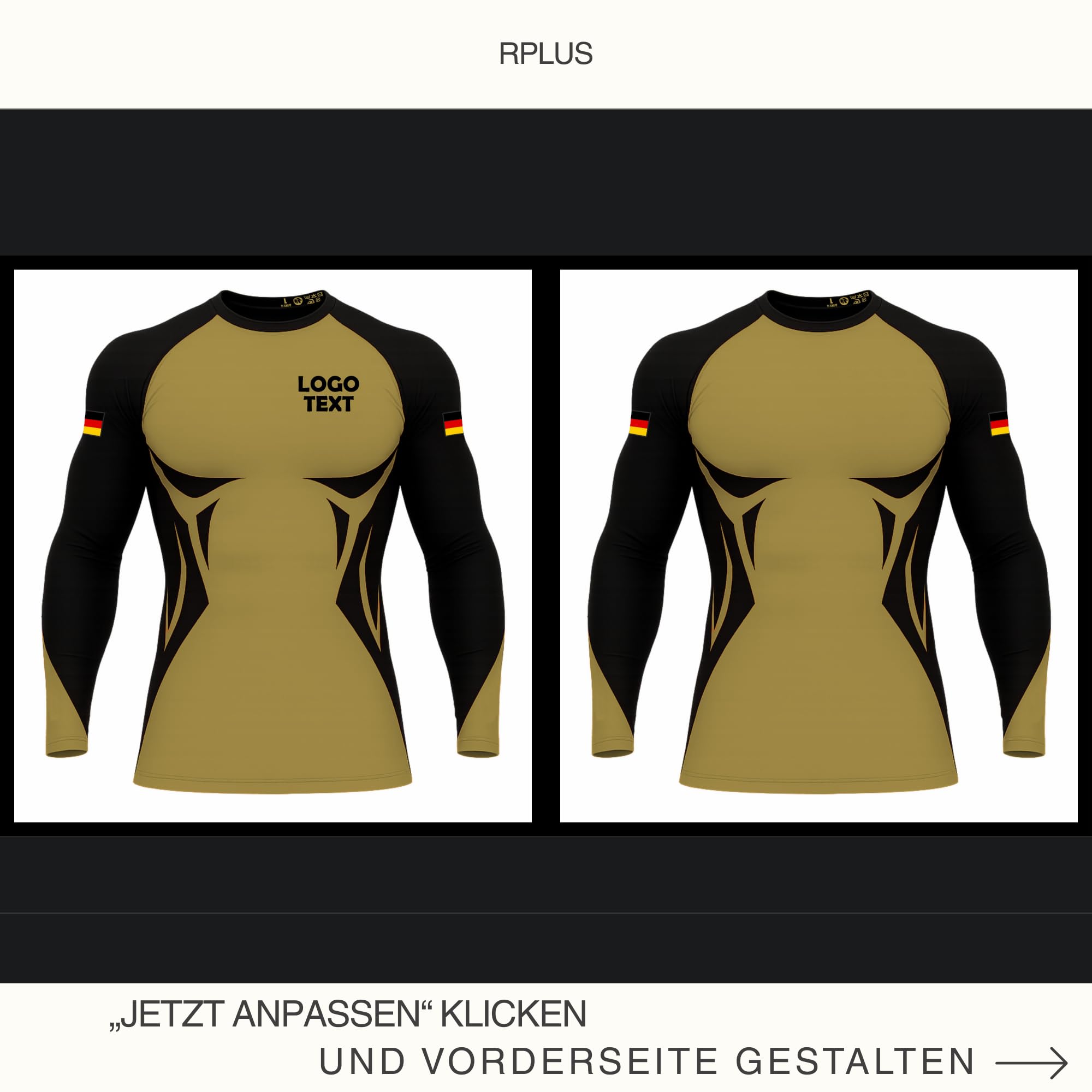 Funktionsshirt Herren Personalisiert Langarm, Kompressionsshirt, Laufshirt | Funktionsshirt mit Vorder- & Rückseite personalisierbar: Logo, Text, Name | Shirt personalisiert Herren | sandfarbe, bis 3XL
