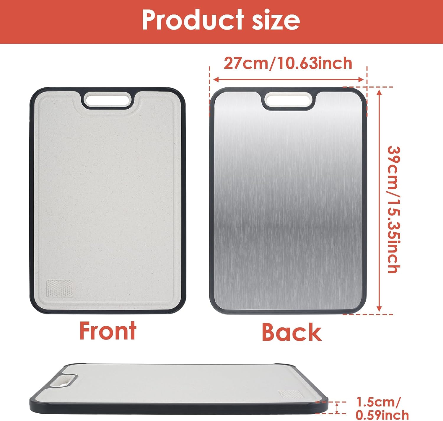 1PCS Double Sided Cutting Board Sturdy Stainless Steel and PP Kitchen Chopping Board with Grinding Area Meat Cutting Board Dishwasher Safe for Cutting Raw and Cooked Meat