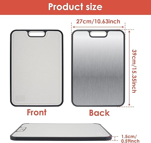Miniatura 2 de Tabla de cortar de doble cara de acero inoxidable resistente y PP para cocina con área de molienda, tabla de cortar carne, apta para lavavajillas