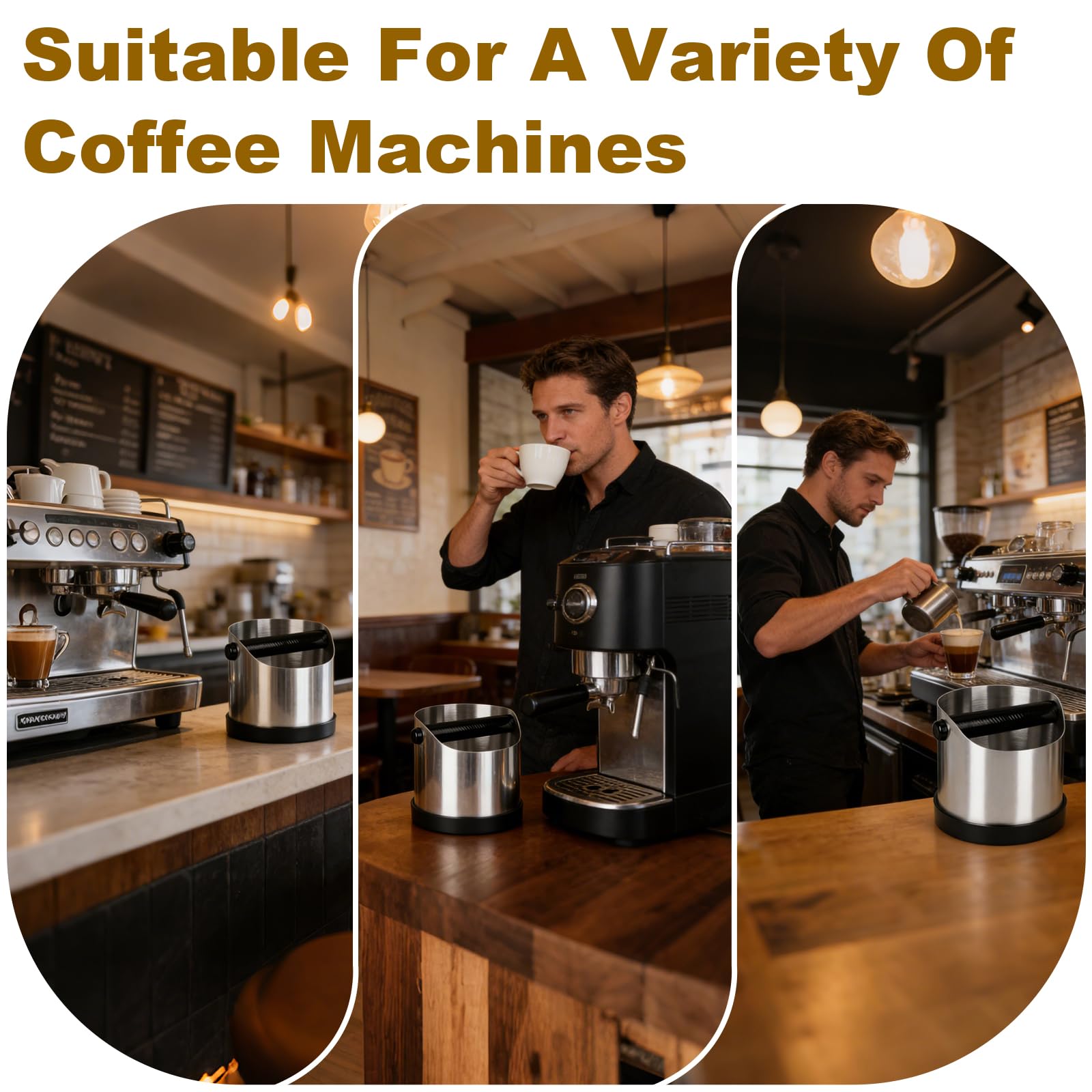Knock box per macinadosatore per caffè,Realizzato in acciaio inox da 700 ml,con barra in gomma rimovibile e spazzola per la pulizia, scatola silenziosa,adatto per molte macchine per caffè espresso