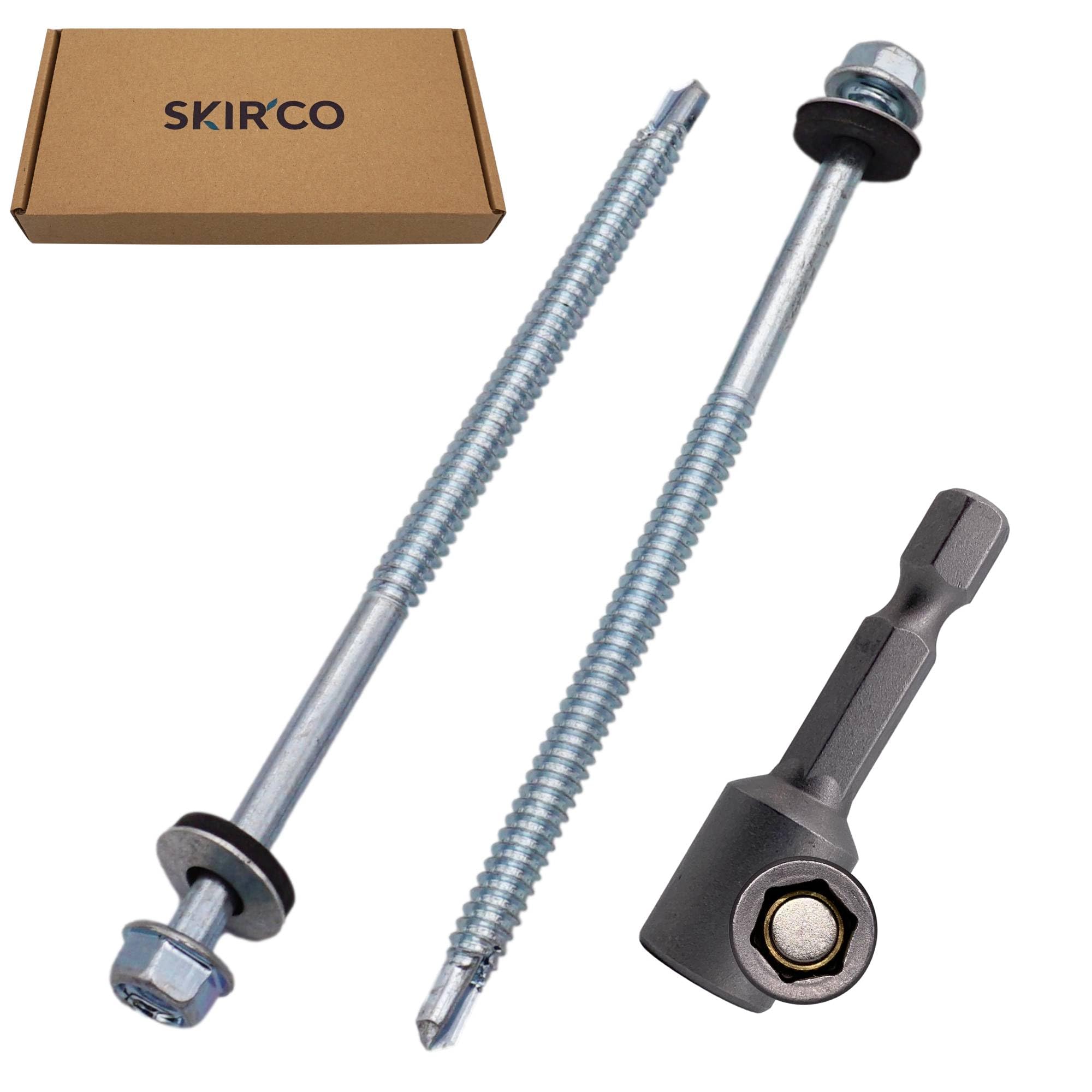 SKIR'CO (10 pcs) Zinc Plated Roofing Screws 6.3 x 130 mm, Hex Head, DIN 7504-K Self-Drilling Screws with EPDM Sealing Washers - Image 2