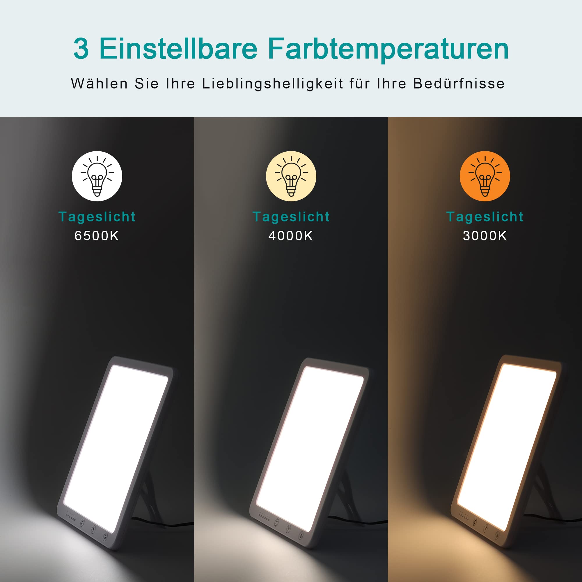 Tageslichtlampe 10000 Lux,Energy Sonnenlicht Lampe mit 3 Farbmodi,Tragbare Touch-Steuerung LED Vollspektrumlampe mit 5 Einstellbaren Helligkeiten,UV-Frei,CRI>90,Speicherfunktion&Timer