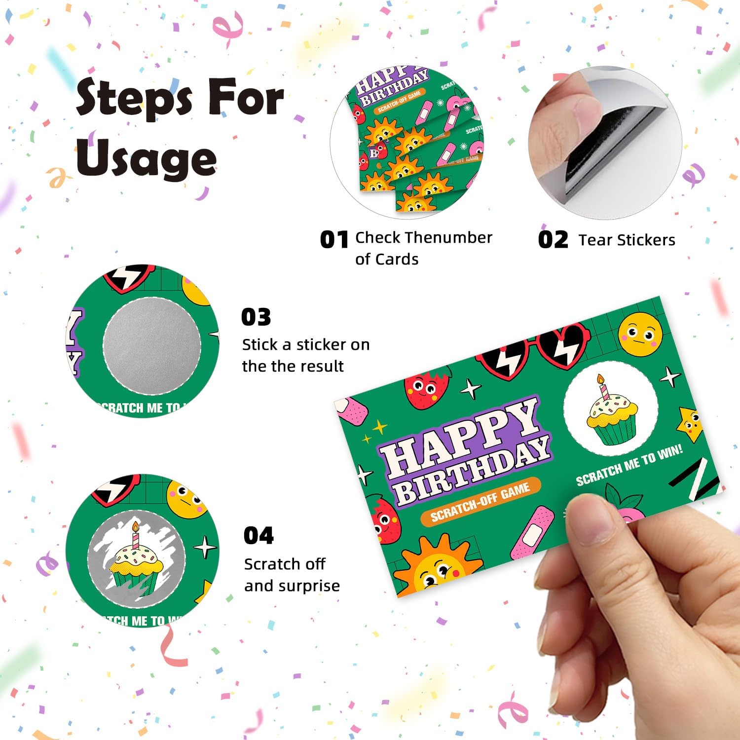 Happy Birthday Day Funny Party Game Scratch Off Cards 32Pcs, Colorful Holiday Event Raffle Tickets, Lottery Game for Group Activity, Birthday Party Supplies Game Card Baby Shower Wedding