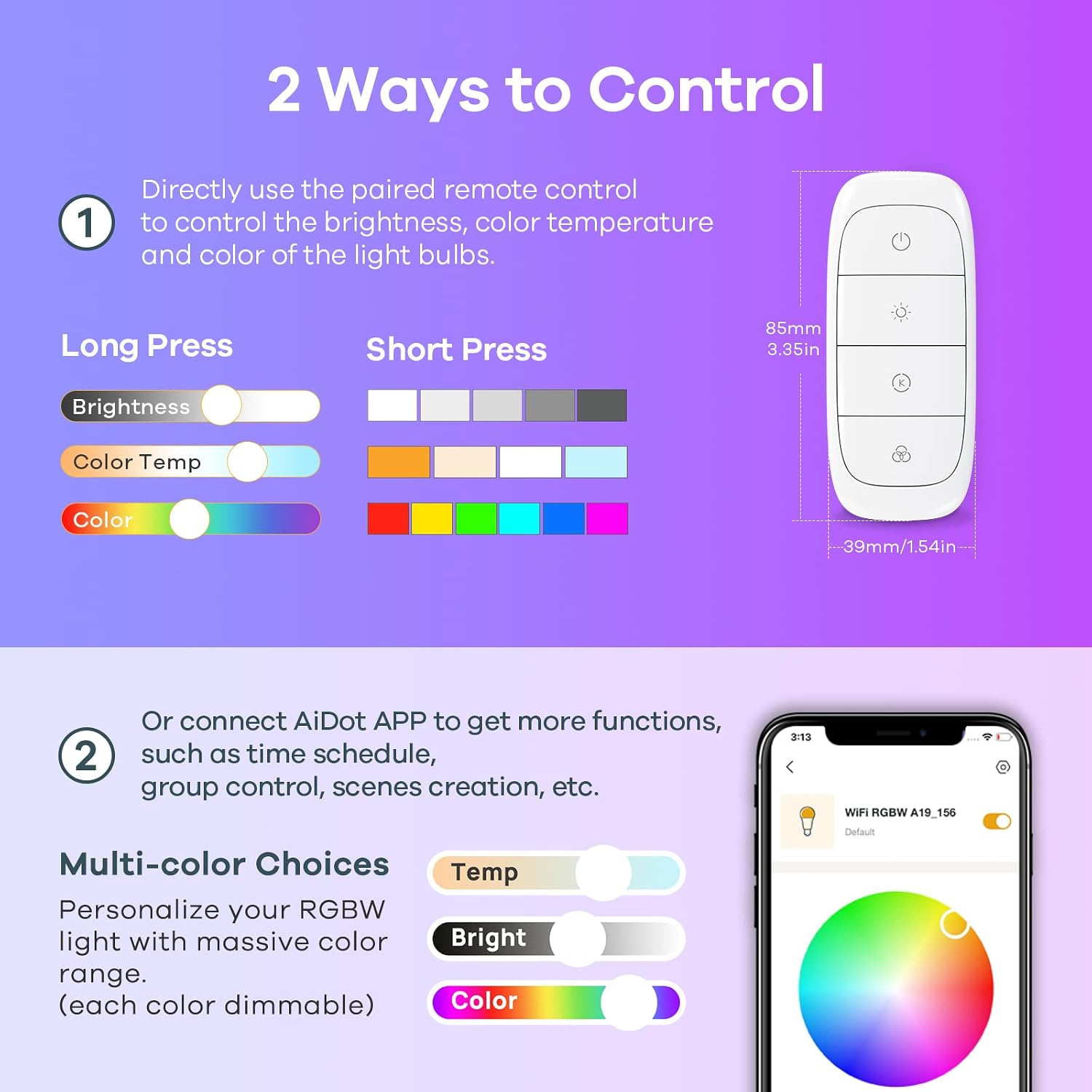Linkind Smart WiFi Light Bulbs with Remote Control, RGBW Color Changing LED Light Bulb (2nd Gen), A19 60W Equivalent Dimmable Bulb Compatible with Alexa & Google Home, 2700K~6500K, 6-Pack