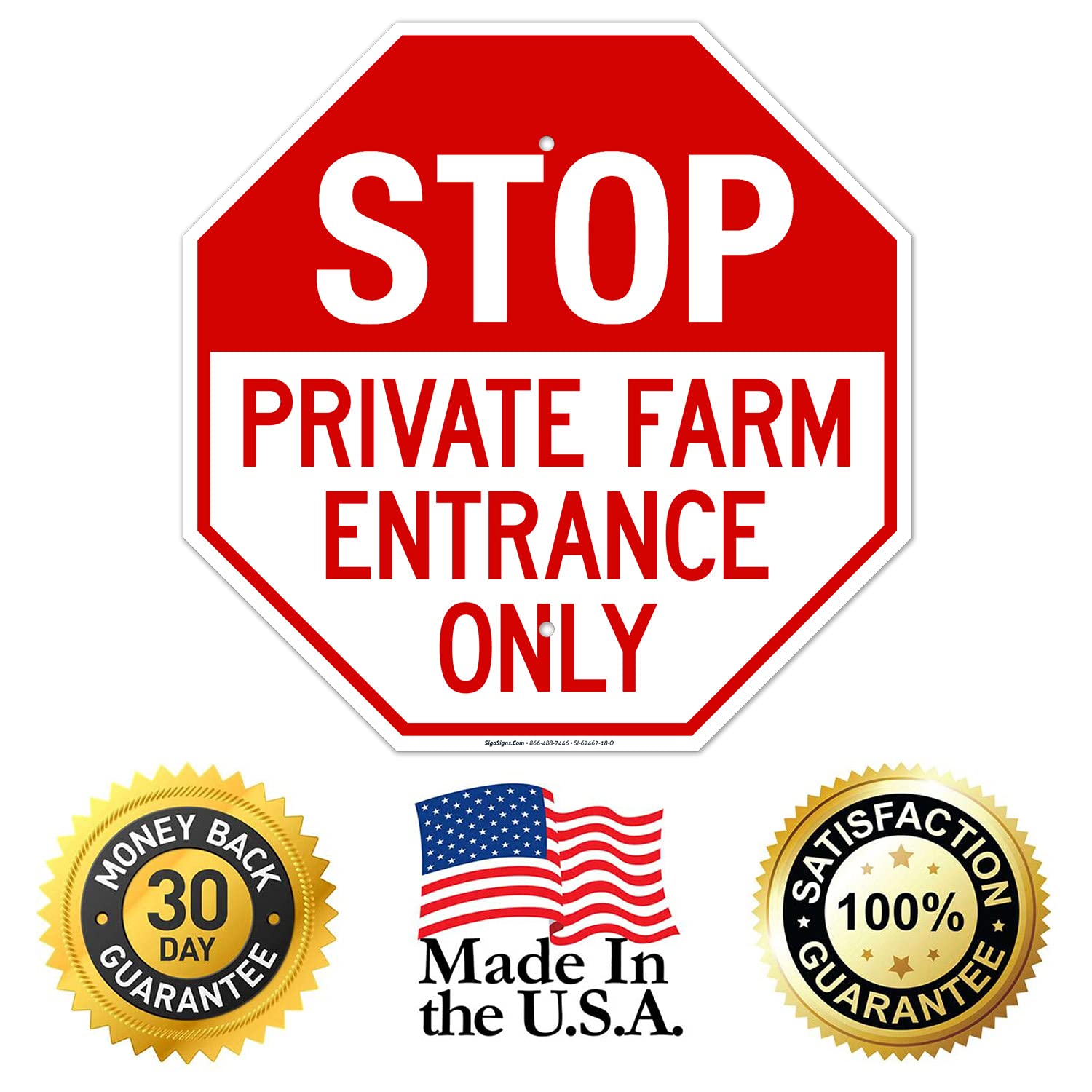 Private Farm Entrance Only Sign, 18x18 Inches, Rust Free .063 Aluminum, Fade Resistant, Made in USA