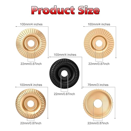 Miniatura 2 de Juego de 5 discos de molienda de madera para amoladora angular  Ruedas moldeadoras de madera de 4 y 4.5 pulgadas para amoladoras de tocones  Arbor