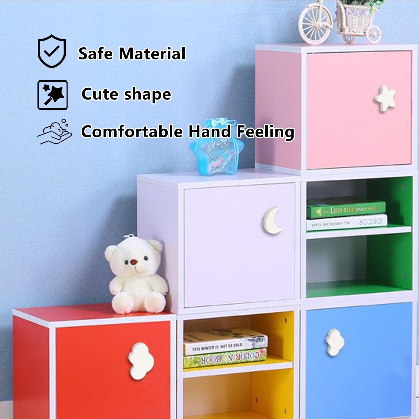 8 Pomos de Cajón con Forma de Nube para Muebles, Pomos de Goma con Forma de Dibujos Animados para Niñas Niños, pomos para muebles para habitación infantil para Tiradores de Armario, Cajones