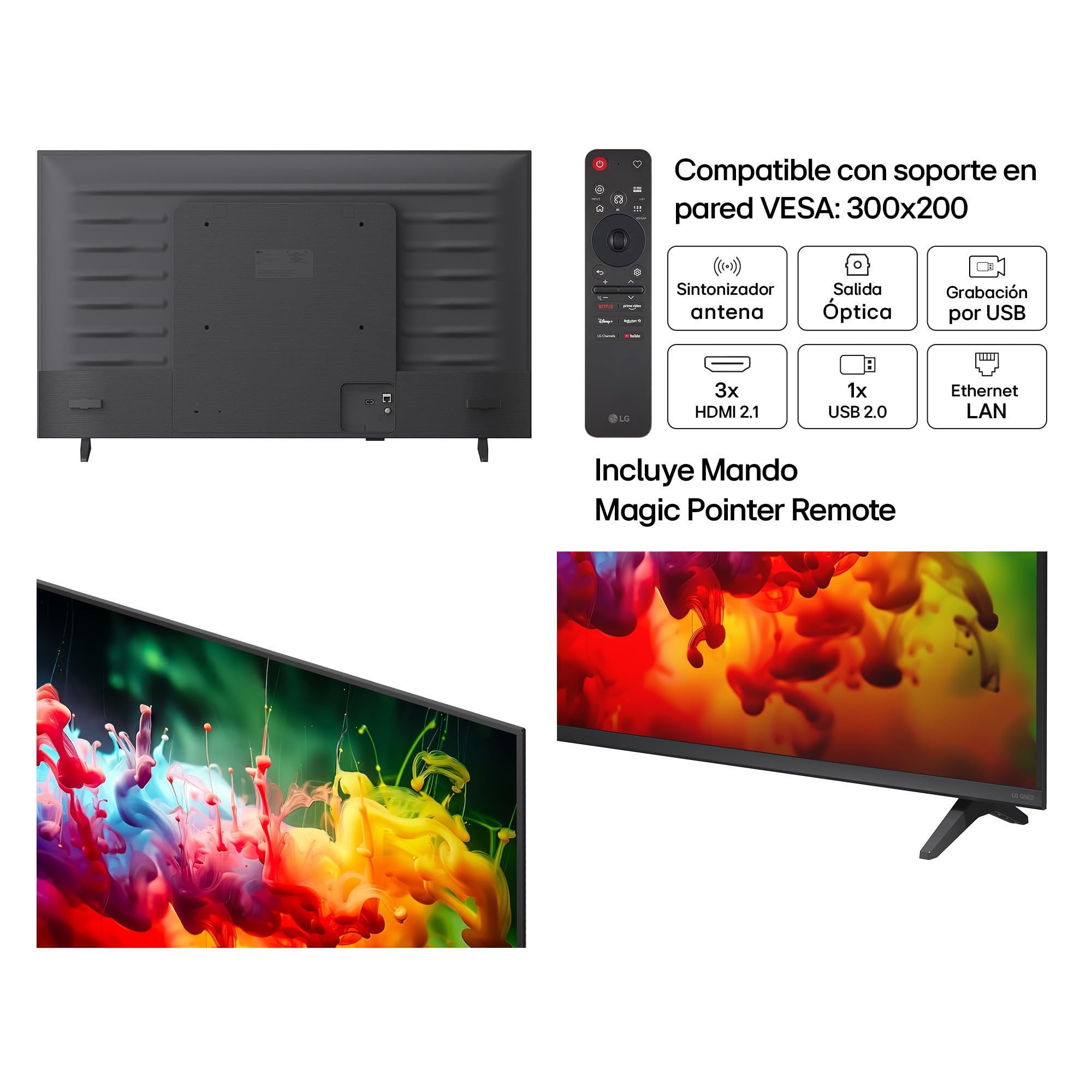 LG 43QNED70B6C - TV 43", QNED MiniLED, 4K AI, Smart TV, WebOS 25, Sin Reflejos al 94%, Procesador Alpha 5 Gen7 AI, 120Hz, Super Upscaling, HDR10 y Dolby Digital Plus, Alexa/Google Assistant, Negro