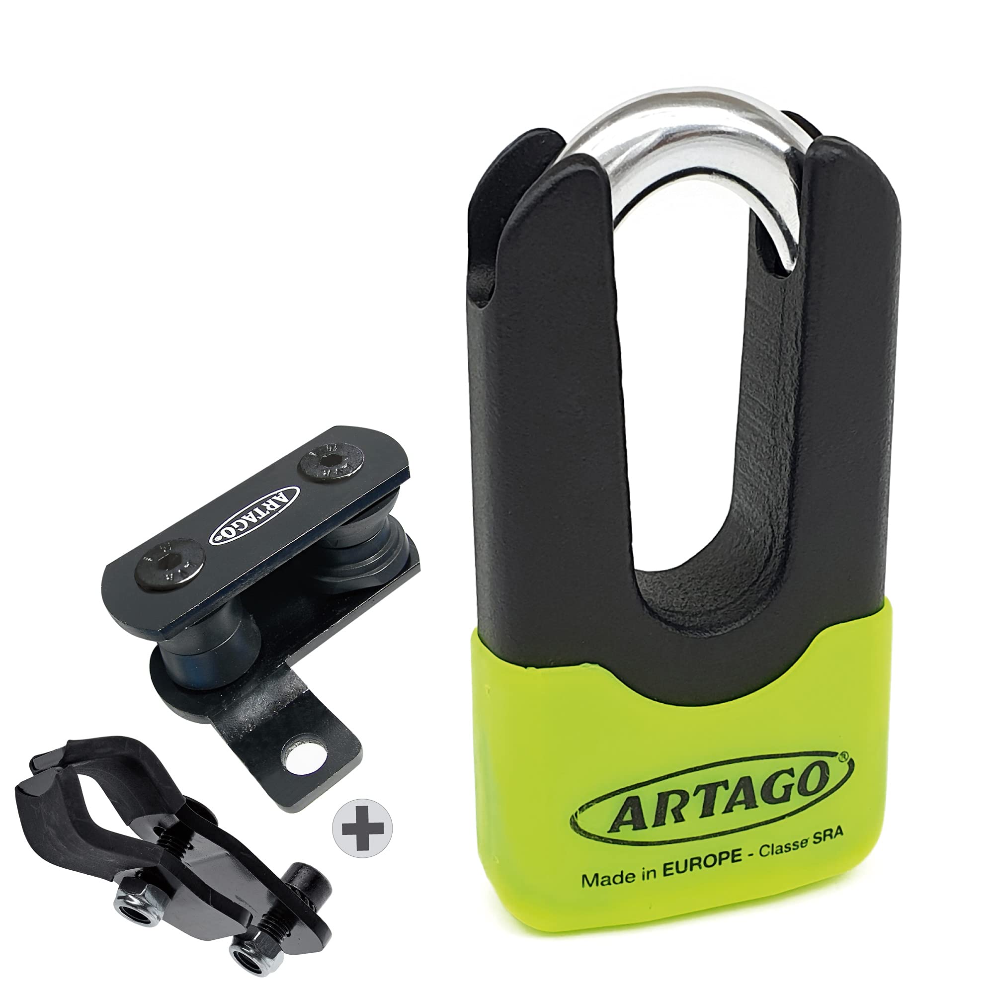 ARTAGO 69X4 Pack Motorbike Disc Lock mini U-Lock + Transport Bracket Compatible for Honda CRF 1000L Africa Twin, Approved CLASSE SRA, Sold Secure Gold, ART4