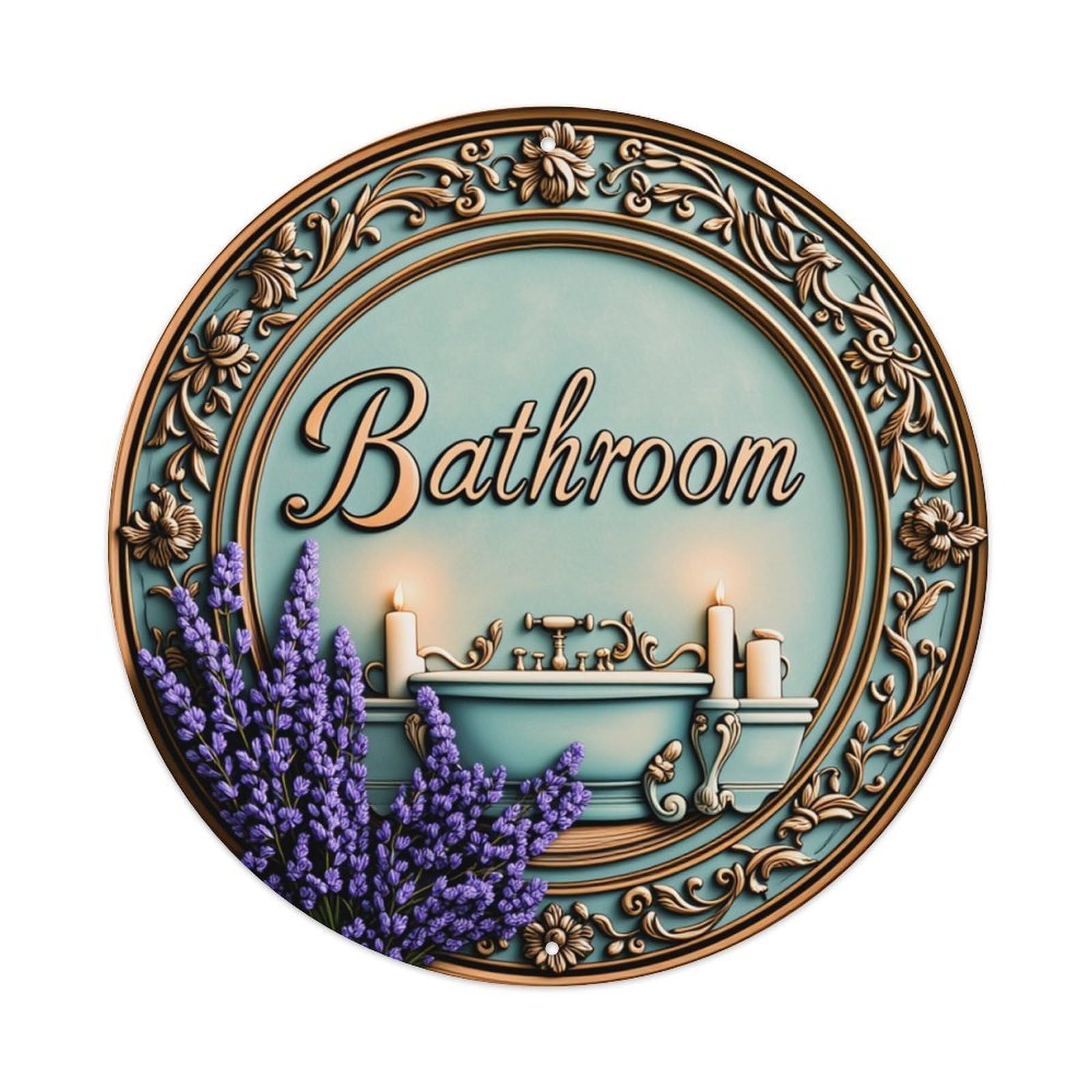 Ornate Lavender Bath Candles Round Tin Sign Vintage Metal Sign Home Bar Garden Indoor & Outdoor Wall Decor Retro Metal Poster 8x8 Inch
