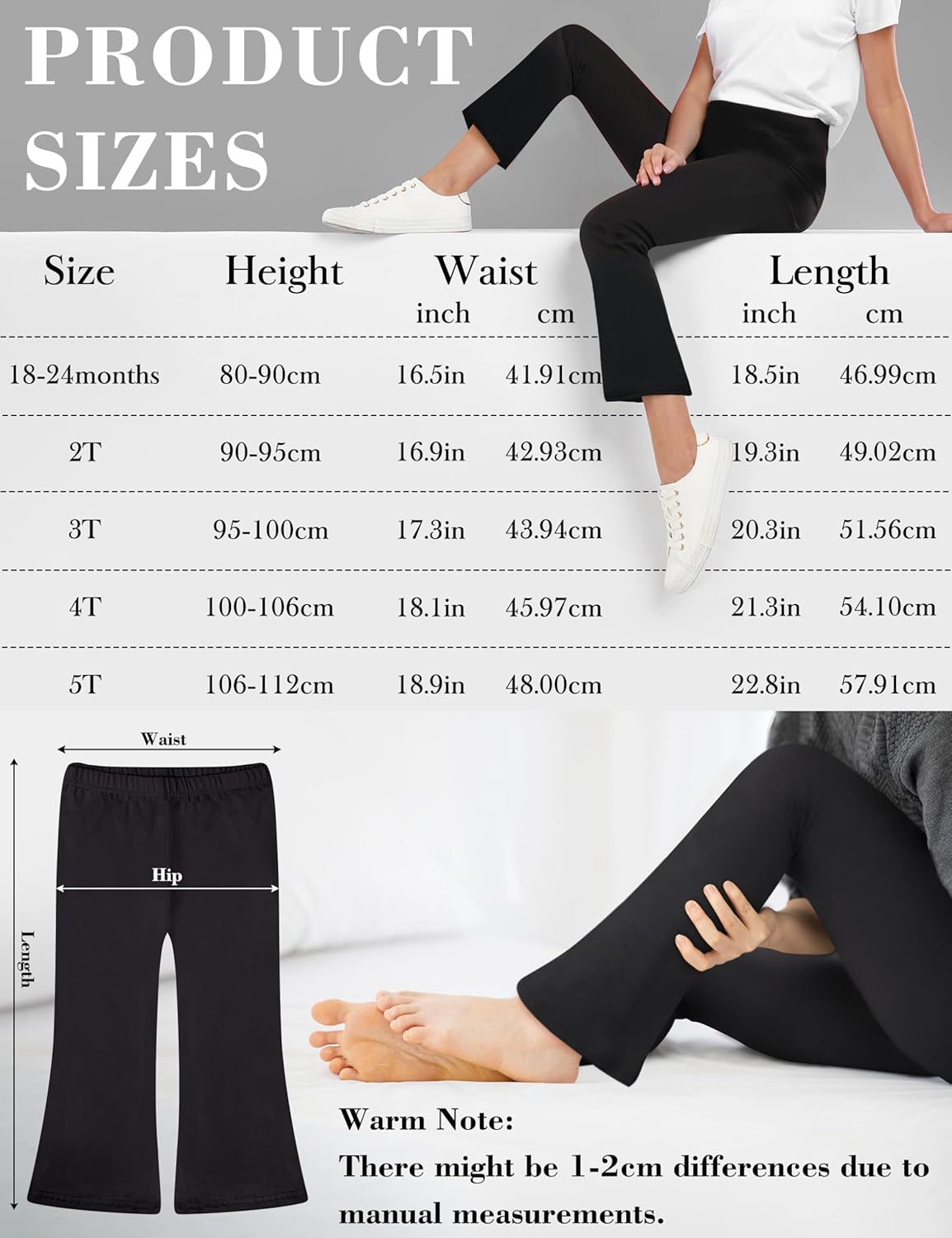 FEQO Toddler Girl Flare Pants Baby Girl Cotton Leggings Bell Bottoms Size 18M-5T - Image 5