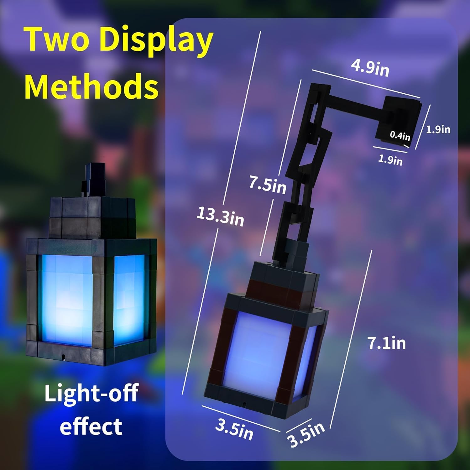 Pixelated Lantern Night Light - USB Rechargeable Night Lamp - 16 Colors LED Mood Light Touch Switch & Remote Control - Wall or Table Mounting Lights, Ideal for Room, Game Room Decor, Gifts for Boys