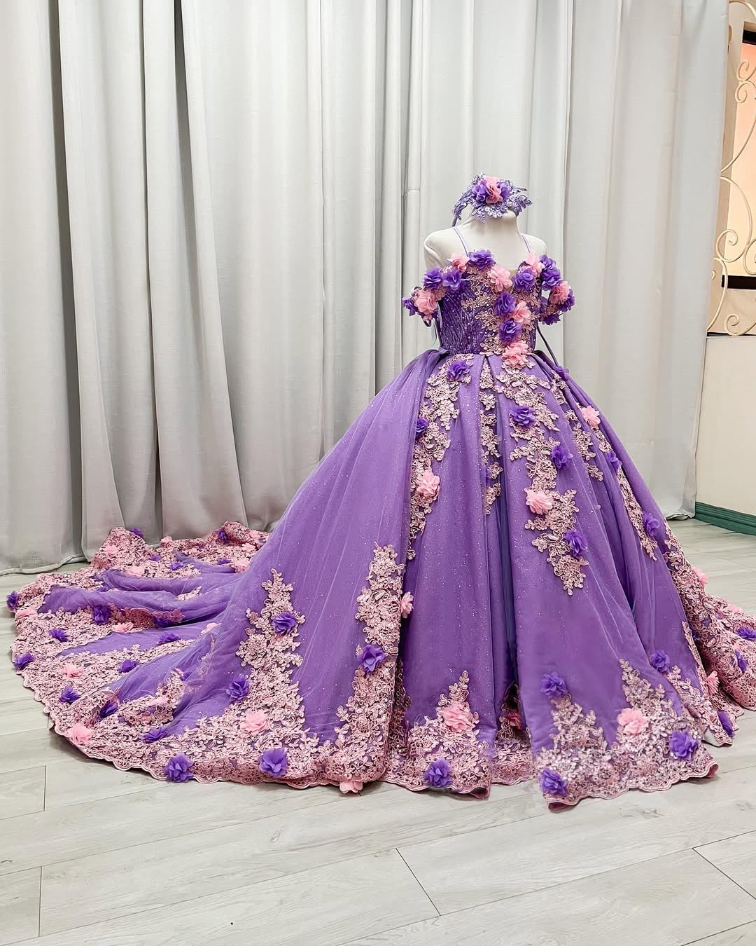 Lace Applique Flower Girl Dress for Wedding with Bow 3D Flower Girls Ball Gown Dresses Beaded Pageant Dress for Girls - Image 2