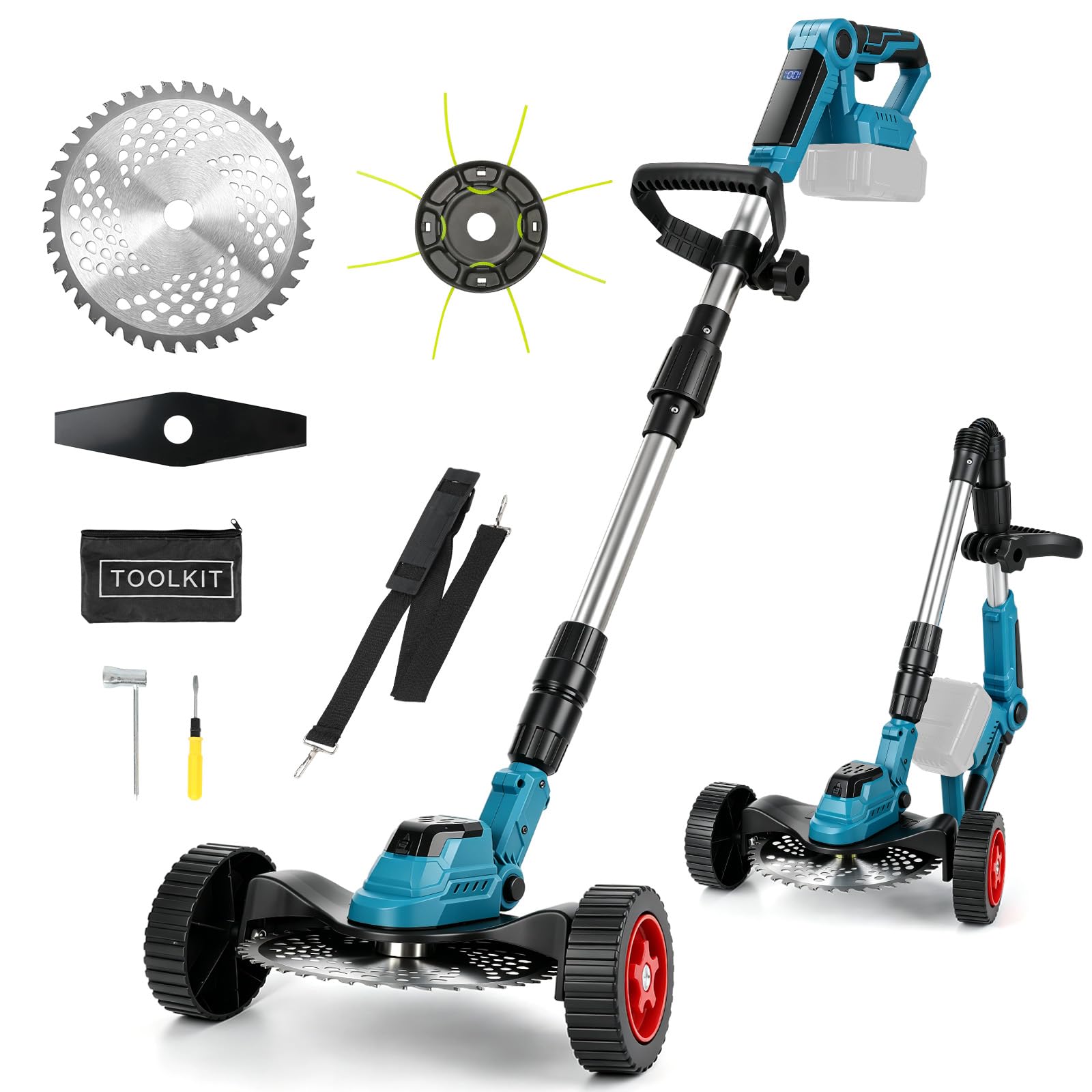 Desbrozadora con Ruedas Cortabordes Inalámbrica Compatible con Makita 18V | Motor sin Escobillas de 1300W, para Césped Jardín Patio