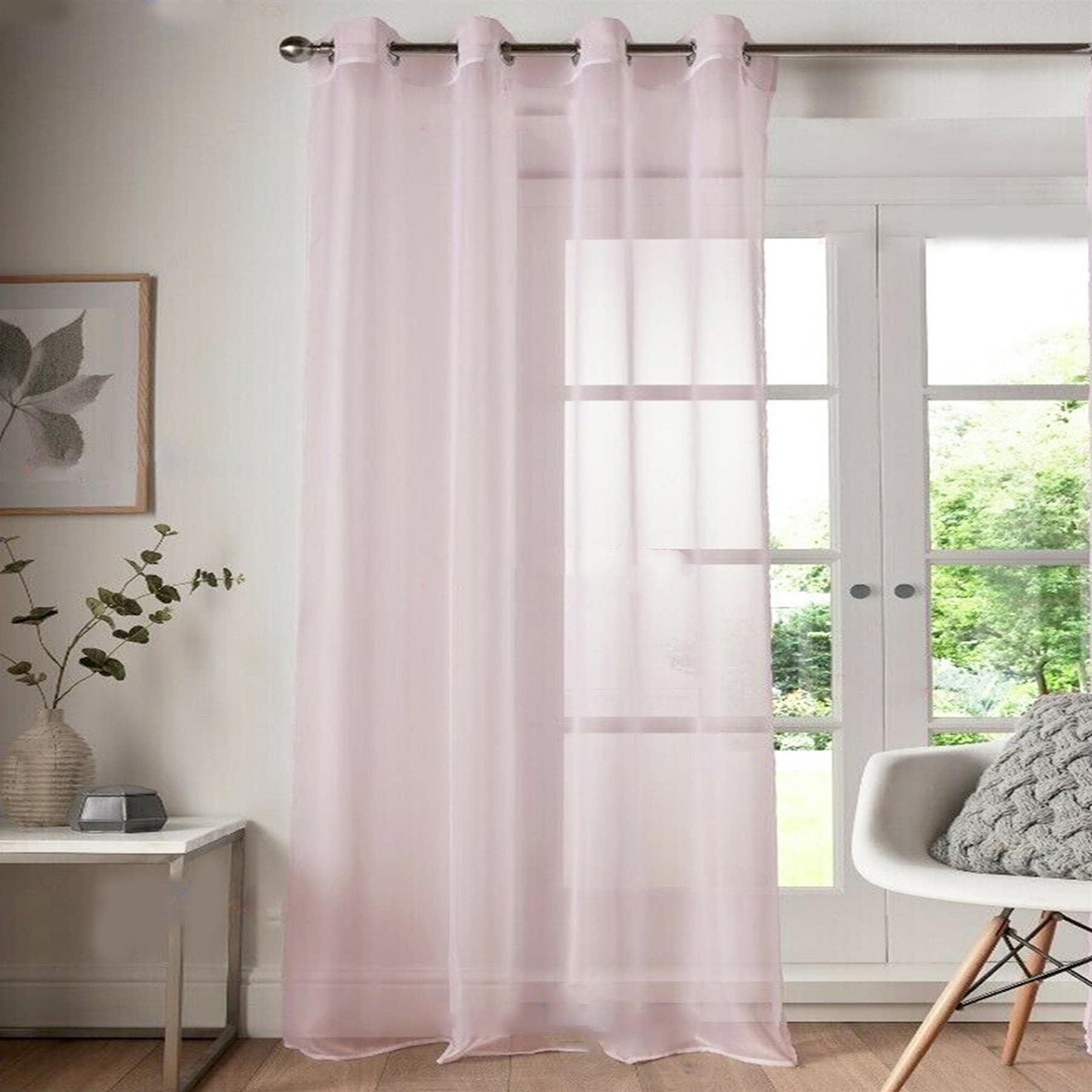 Roseley Eyelet Voile Curtain 1 Panel Mesh Light Living Room Patio Door Drape Nursery Sheer Organza Net Curtain Semi Transparent (Pink, W:58 x D:48 inch)