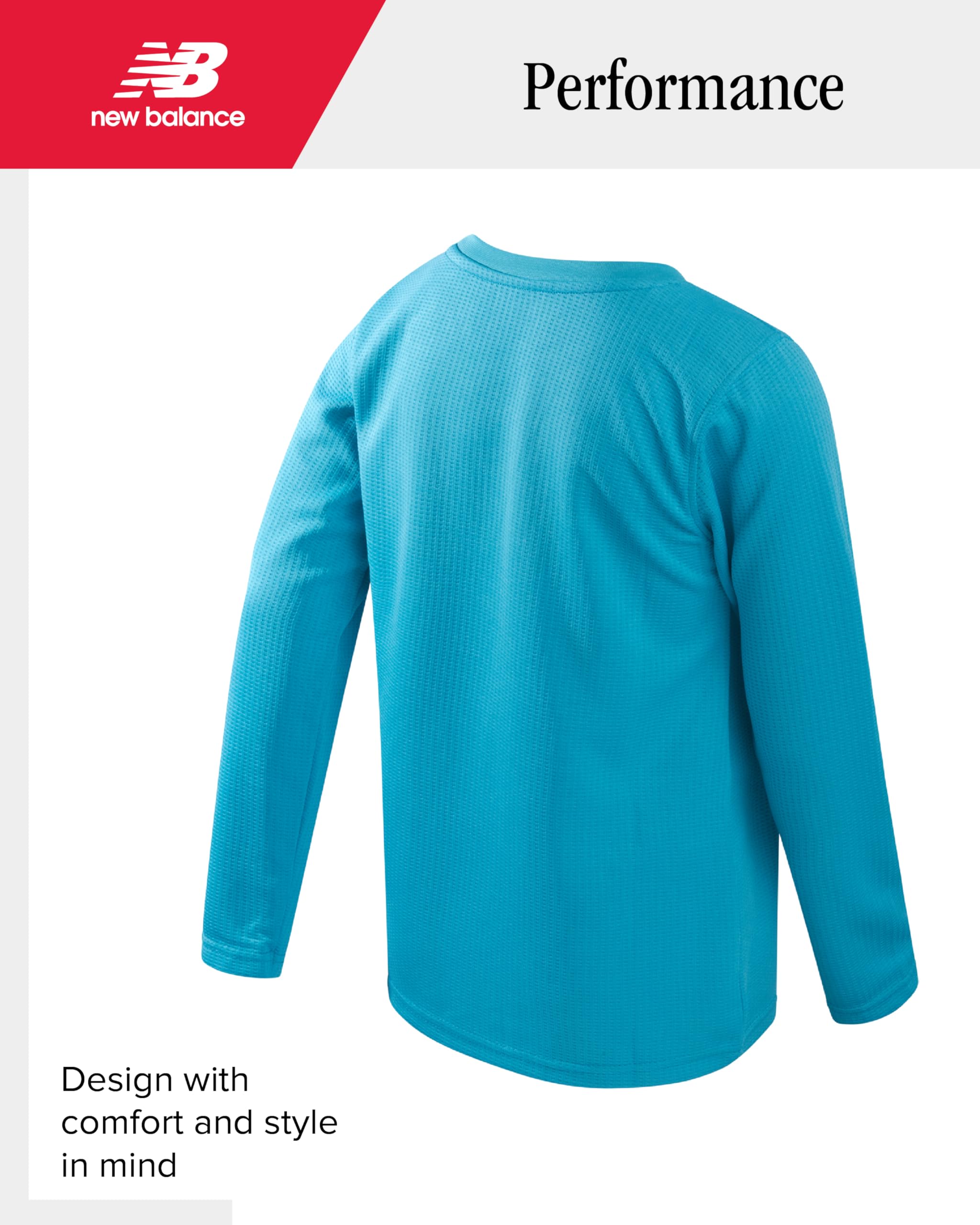 New Balance Boys' T-Shirt - Thermal Waffle Knit Long Sleeve Shirt (Size: 4-20), Size 14/16, Sky Blue