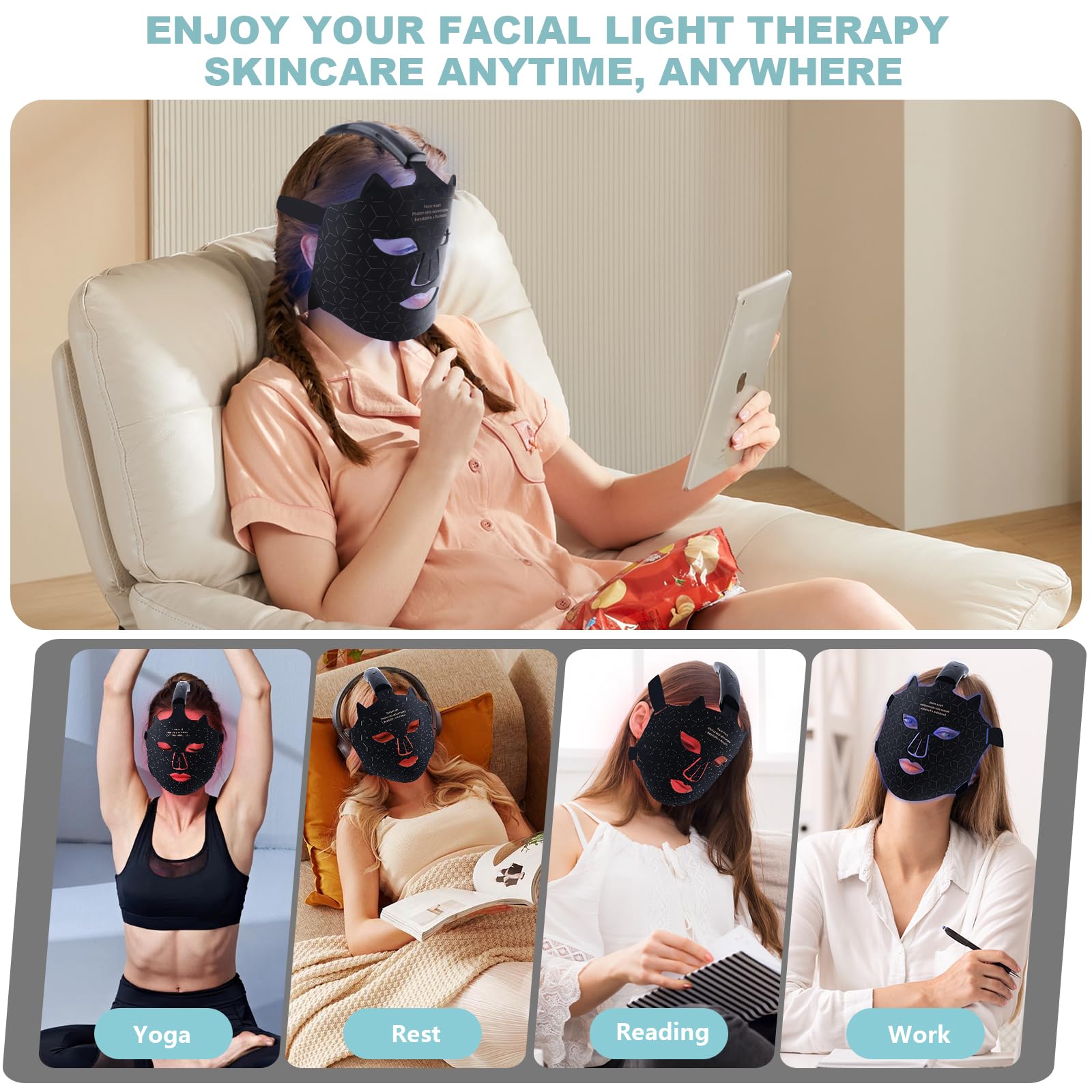 Maschera LED Viso con 4 Colori,Maschera per Viso della Luce Rossa,Red Light Face Mask con 3 Modalità di Cura della Pelle,LED Mask Infrarossi Antirughe Anti-acne,per Tutti i Tipi di Pelle a Casa