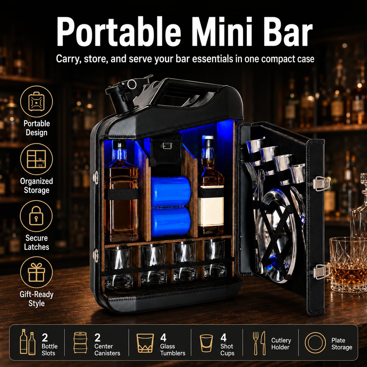 TsoLay Juego De Mini Bar De 20 litros, Mueble Bar Portátil para Whisky con Construcción Robusta, Mueble Bar Móvil para Bares Domésticos, Regalo para Hombres, Padres, Maridos, Novios