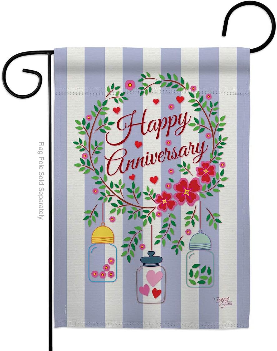 Happy Anniversary Garden Flag Set Wall Holder Celebration Couple Married Wedding Occasion Party Valentines Small Decorative Gift Yard House Banner Double-Sided Made In USA 13 X 18.5