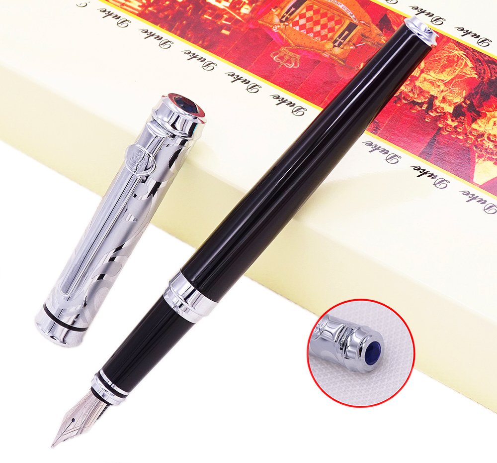 Wikult Personalisierter Füllfederhalter Duke Sapphire – Mit Gravur, Feine Feder, Inkl. Konverter & Etui