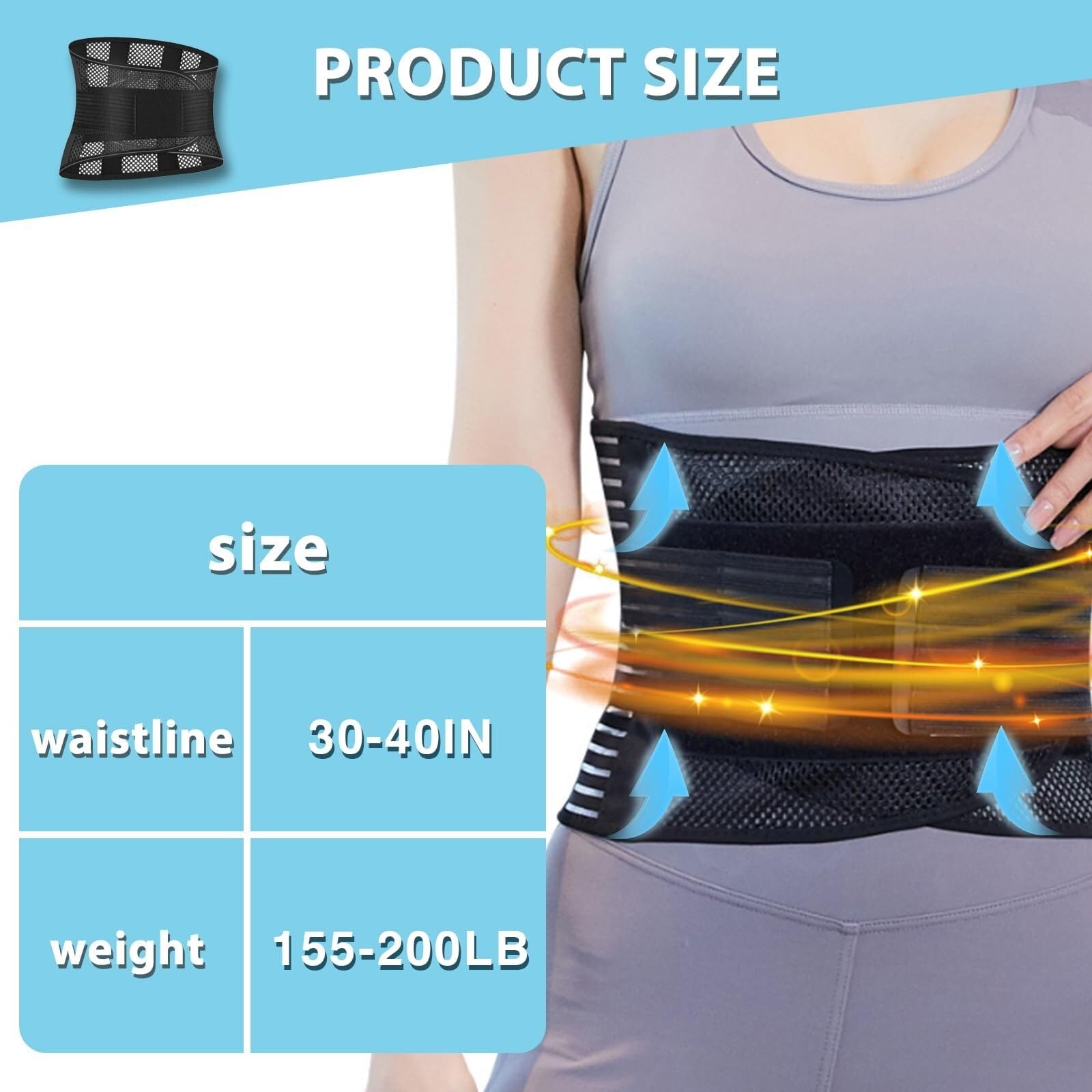 Ceinture Lombaire Réglables Support Dorsal Réglable avec Ceinture Antidérapante Travail Universel(Black,M)